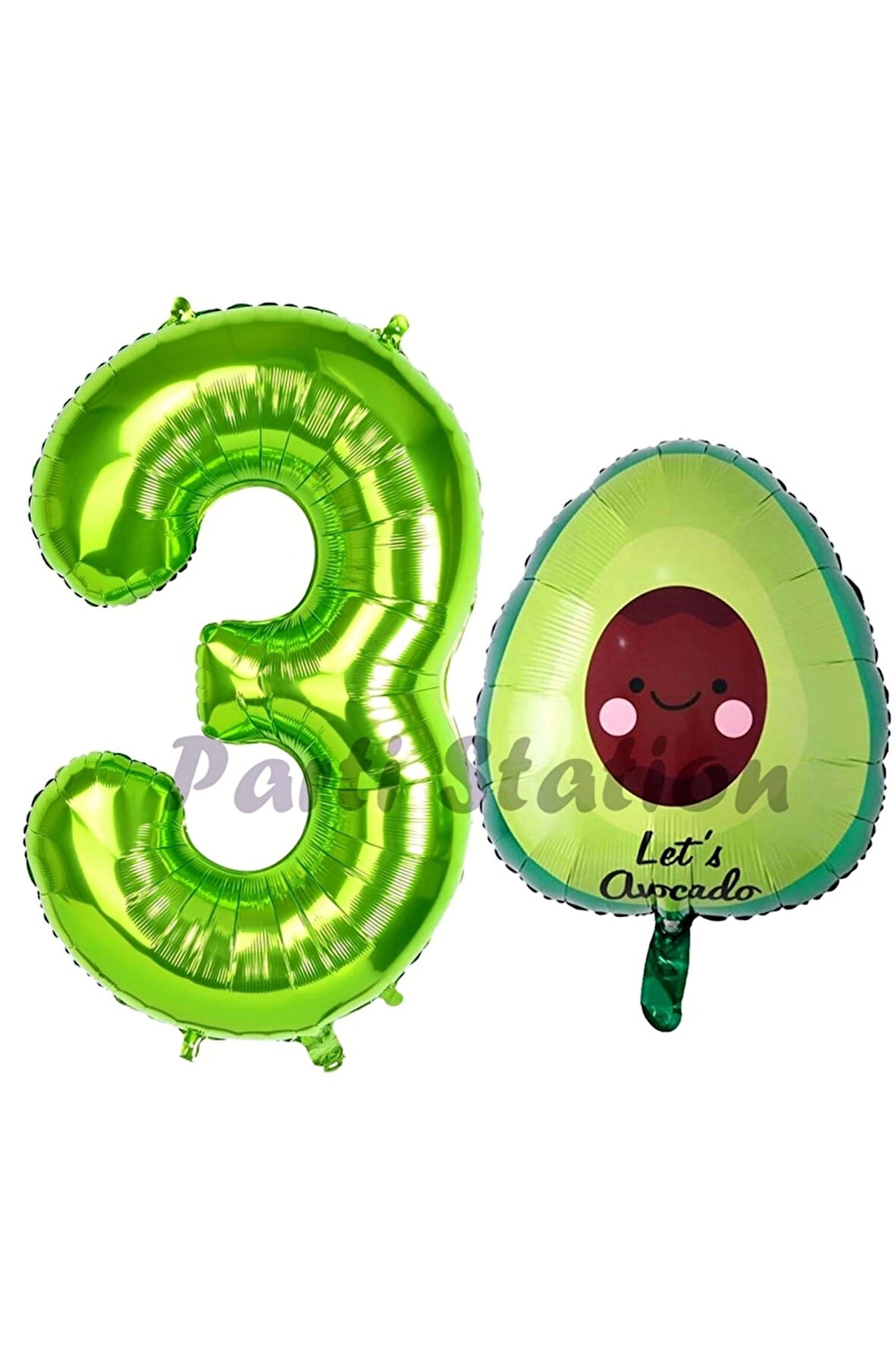 Avokado Balon 5 Yaş Doğum Günü Balon Set Avokado Konsept ve Yeşil Renk Rakam Balon