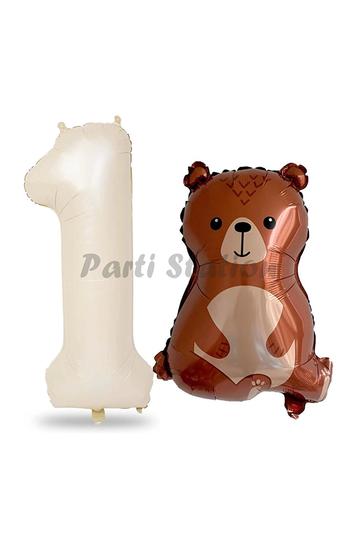 Ayıcık Balon 2 Yaş Balon Set Woodland Konsept Ayı Balon Ve Krem Renk Rakam Balon