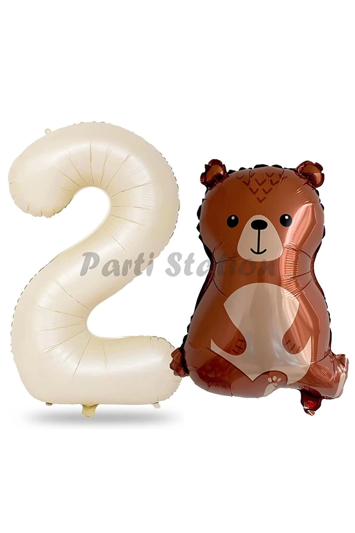 Ayıcık Balon 2 Yaş Balon Set Woodland Konsept Ayı Balon Ve Krem Renk Rakam Balon