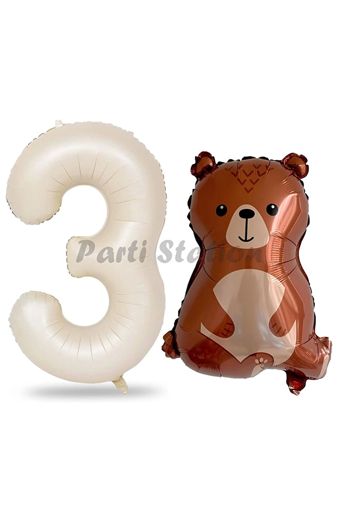 Ayıcık Balon 2 Yaş Balon Set Woodland Konsept Ayı Balon Ve Krem Renk Rakam Balon
