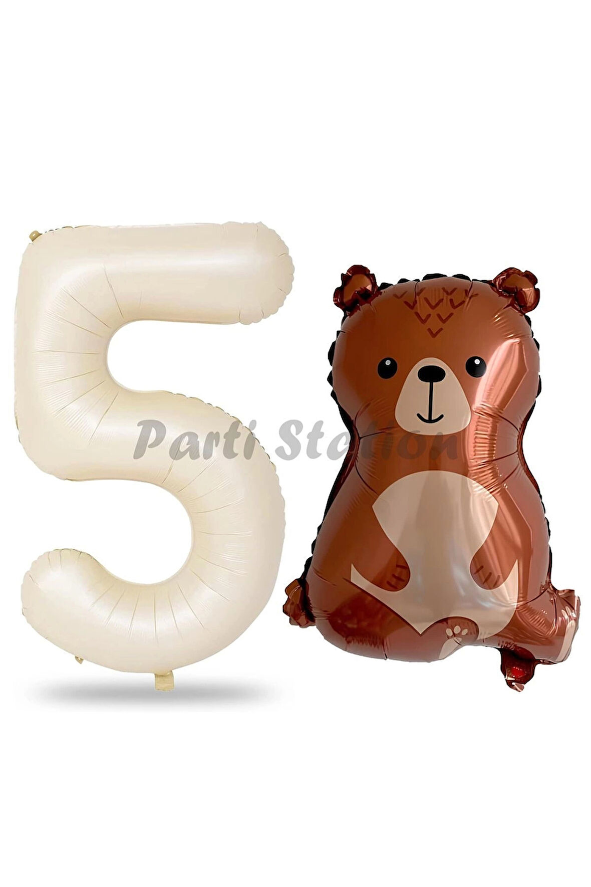 Ayıcık Balon 2 Yaş Balon Set Woodland Konsept Ayı Balon Ve Krem Renk Rakam Balon