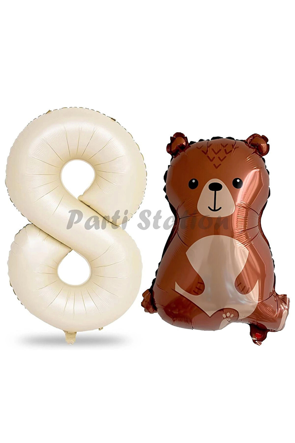 Ayıcık Balon 2 Yaş Balon Set Woodland Konsept Ayı Balon Ve Krem Renk Rakam Balon