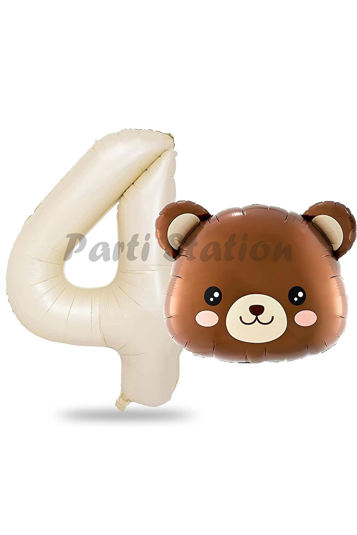 Sevimli Ayıcık Kafa Balon 1 Yaş Balon Set Woodland Konsept Ayı Balon ve Krem Renk Rakam Balon