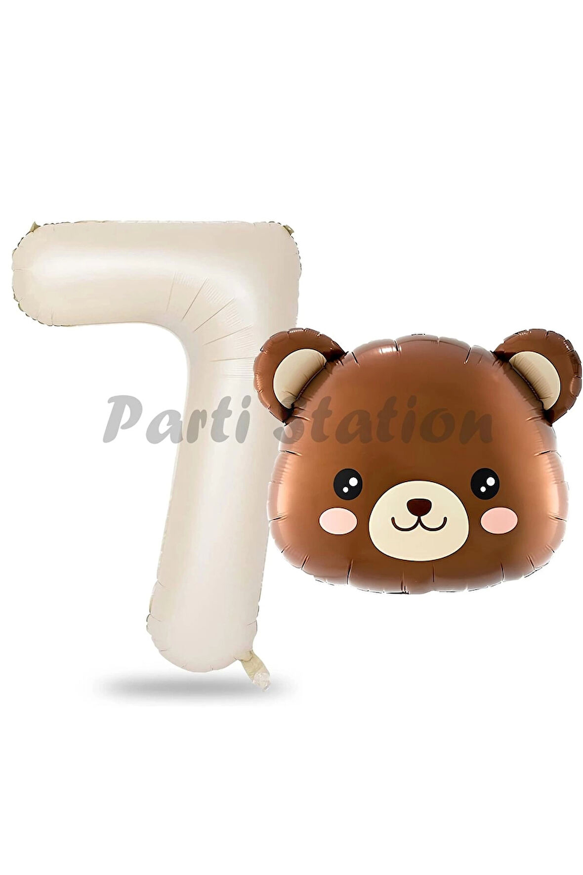 Sevimli Ayıcık Kafa Balon 1 Yaş Balon Set Woodland Konsept Ayı Balon ve Krem Renk Rakam Balon