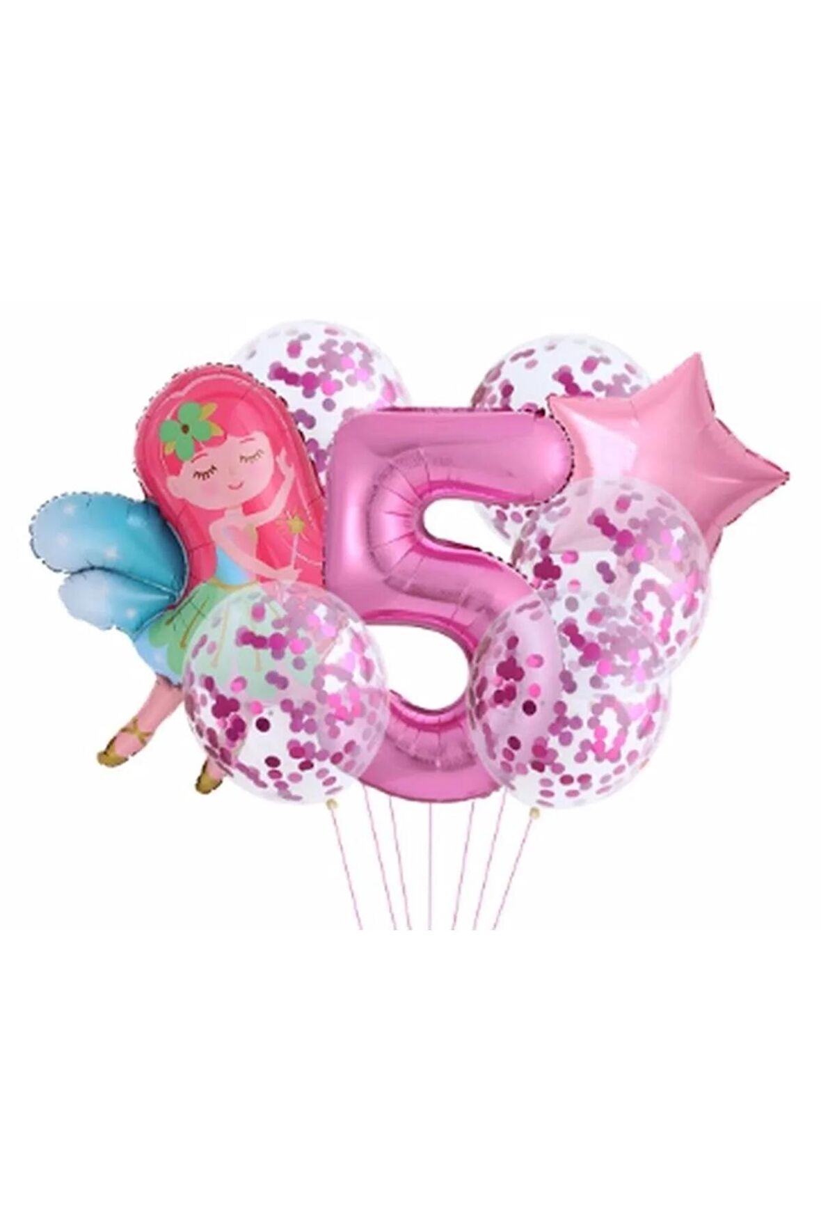 Peri Kızı Yıldız 5 Yaş Balon Set Demet Balon Folyo Set Peri Kızı Konsept Set Yaş Balon Set