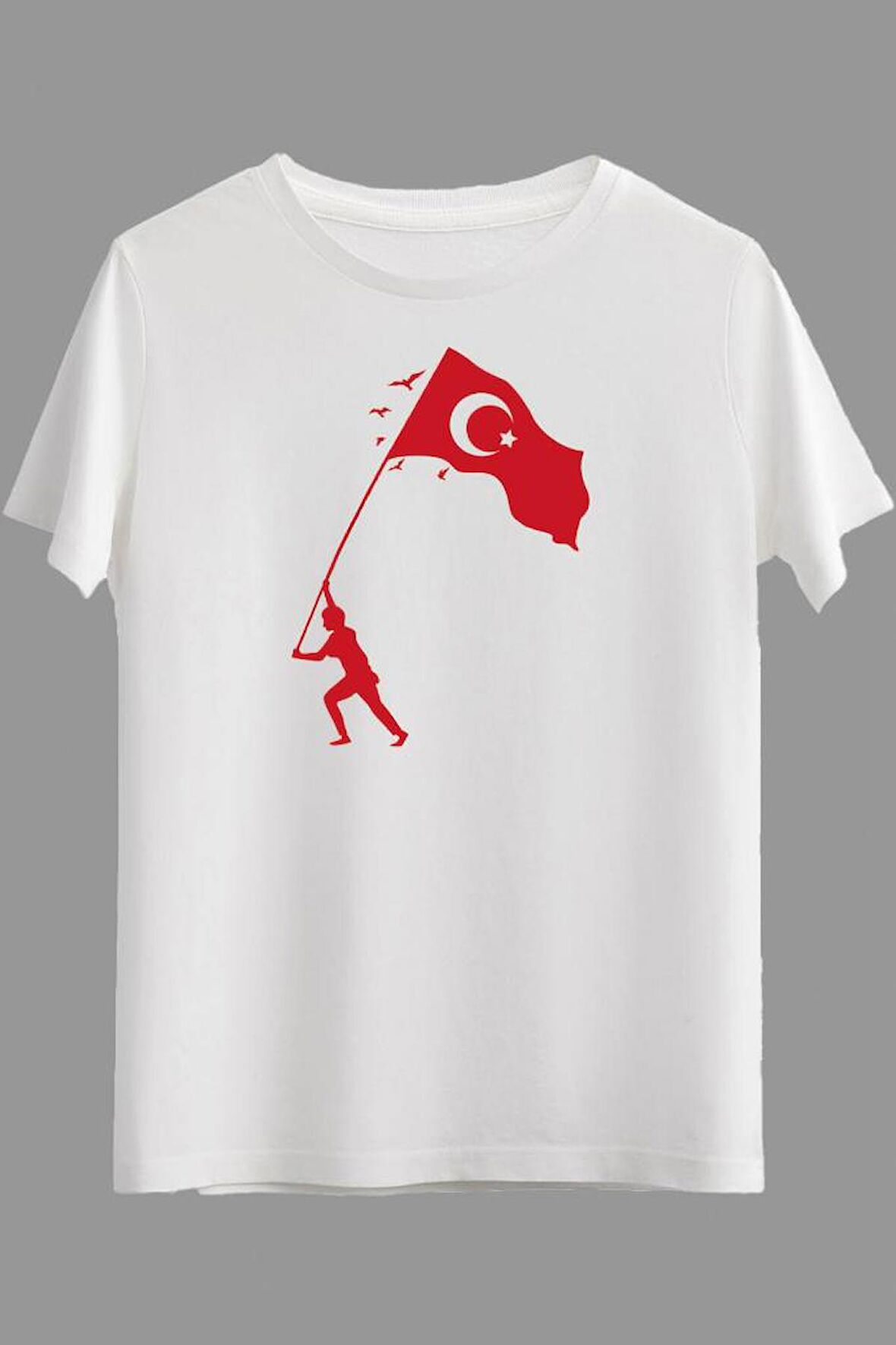 19 Mayıs 29 Ekim Genç Bayraklı Baskılı Sıfır Yaka Kısa Kollu Tişört
