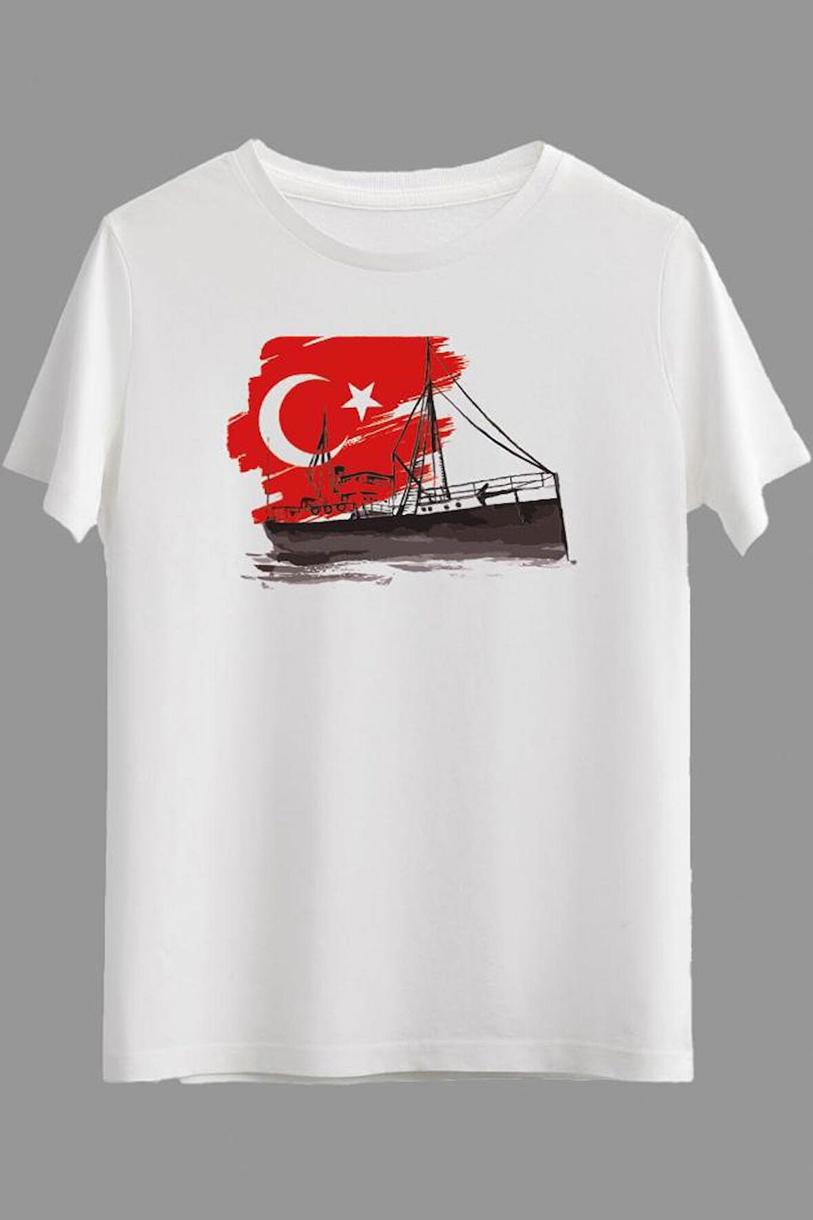 19 Mayıs 29 Ekim Bandırma Vapuru Baskılı Sıfır Yaka Kısa Kollu Tişört