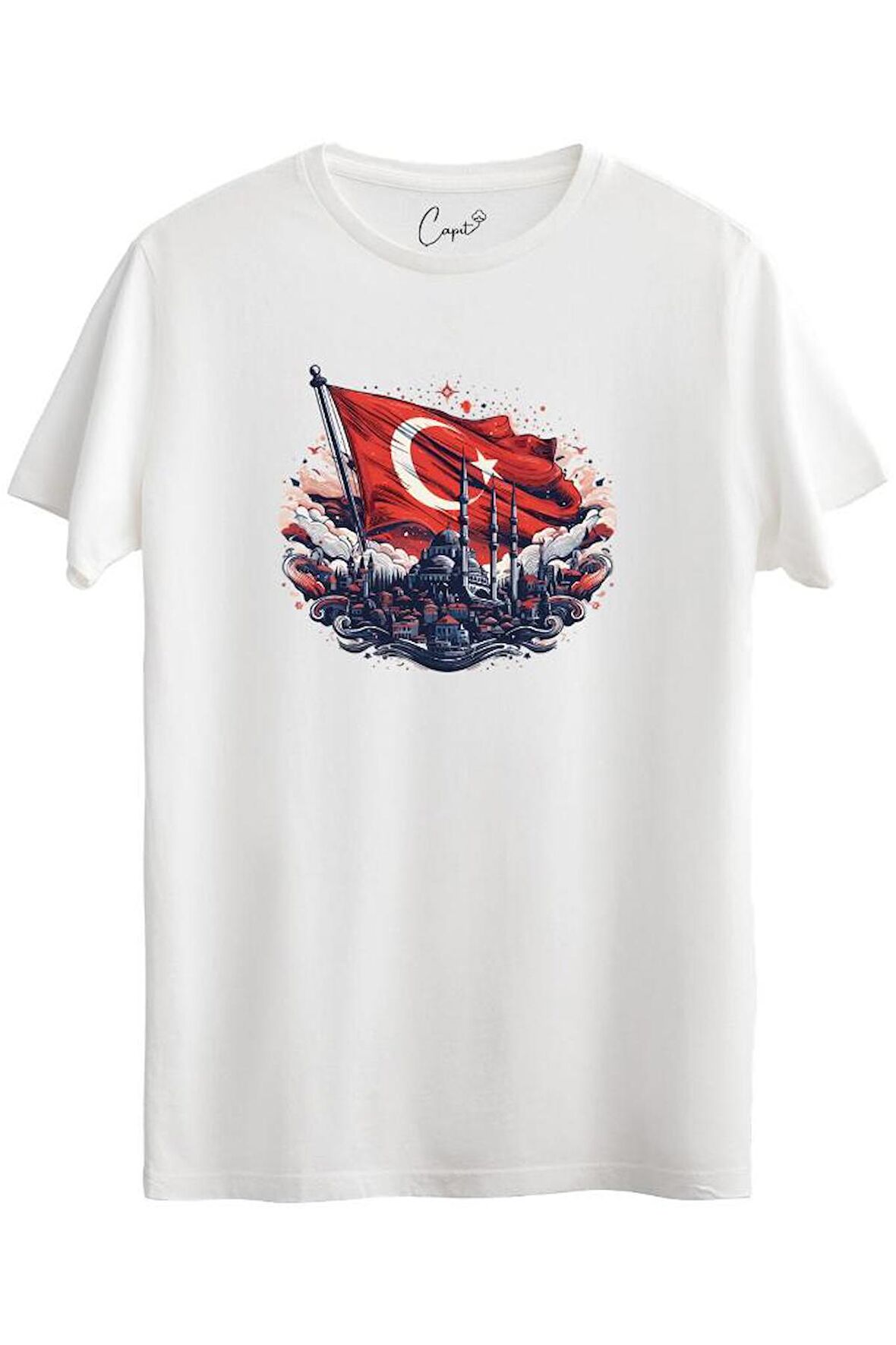 %100 Pamuklu İstanbul Türk Bayrağı Baskılı Kırmızı Milli Tişört