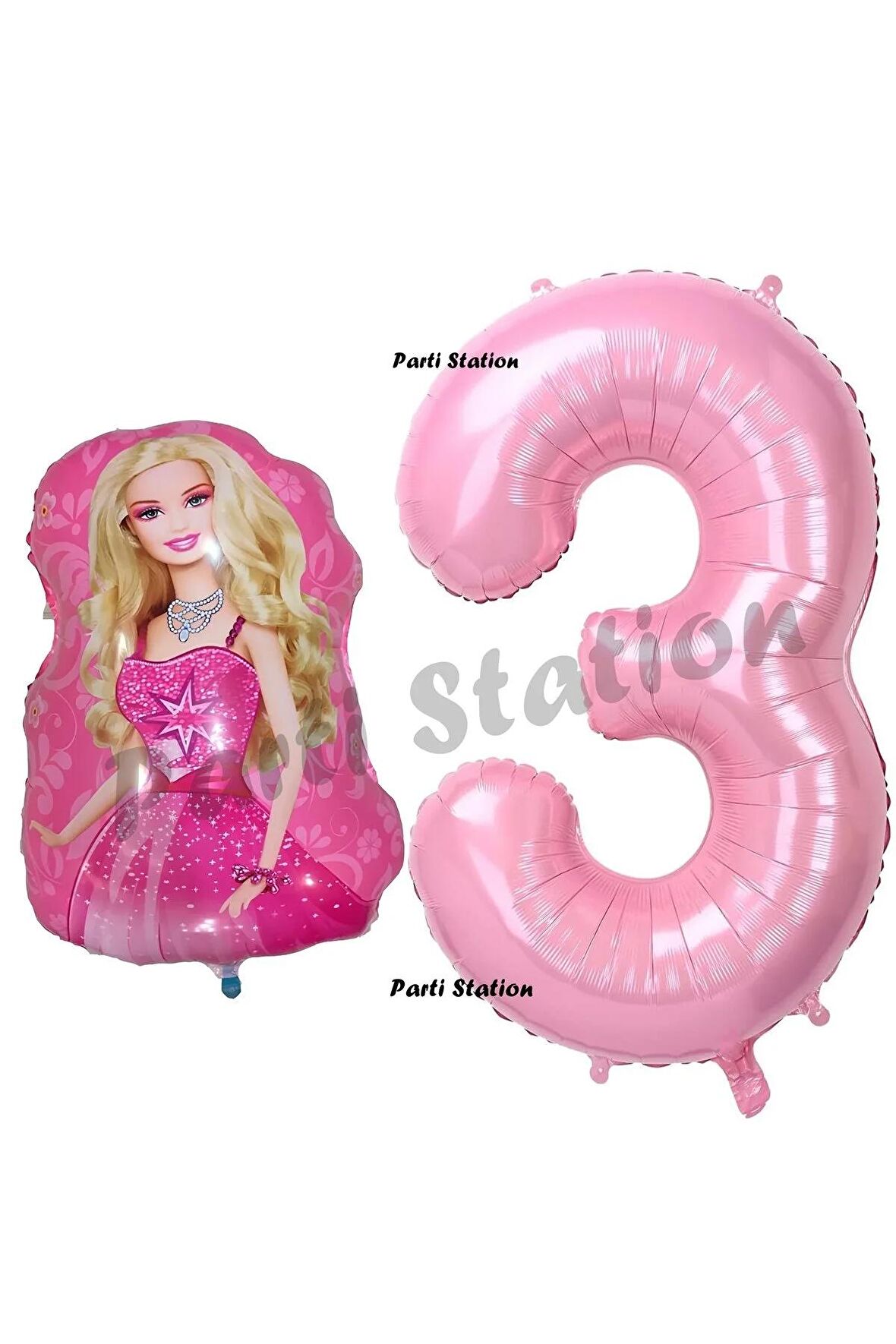 Barbie Balon Konsept 3 Yaş Balon Set Barbie ve Pembe Rakam Balon Doğum Günü Balon Set