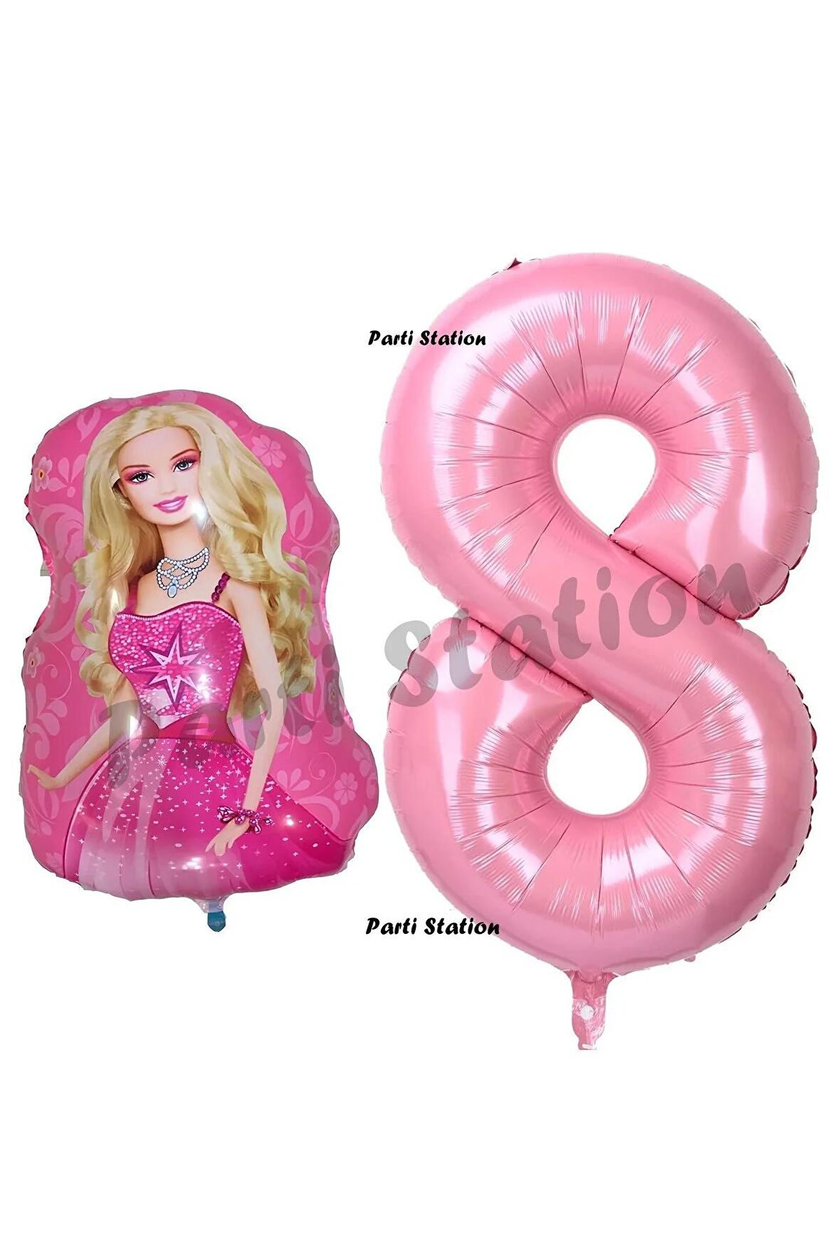 Barbie Balon Konsept 8 Yaş Balon Set Barbie ve Pembe Rakam Balon Doğum Günü Balon Set