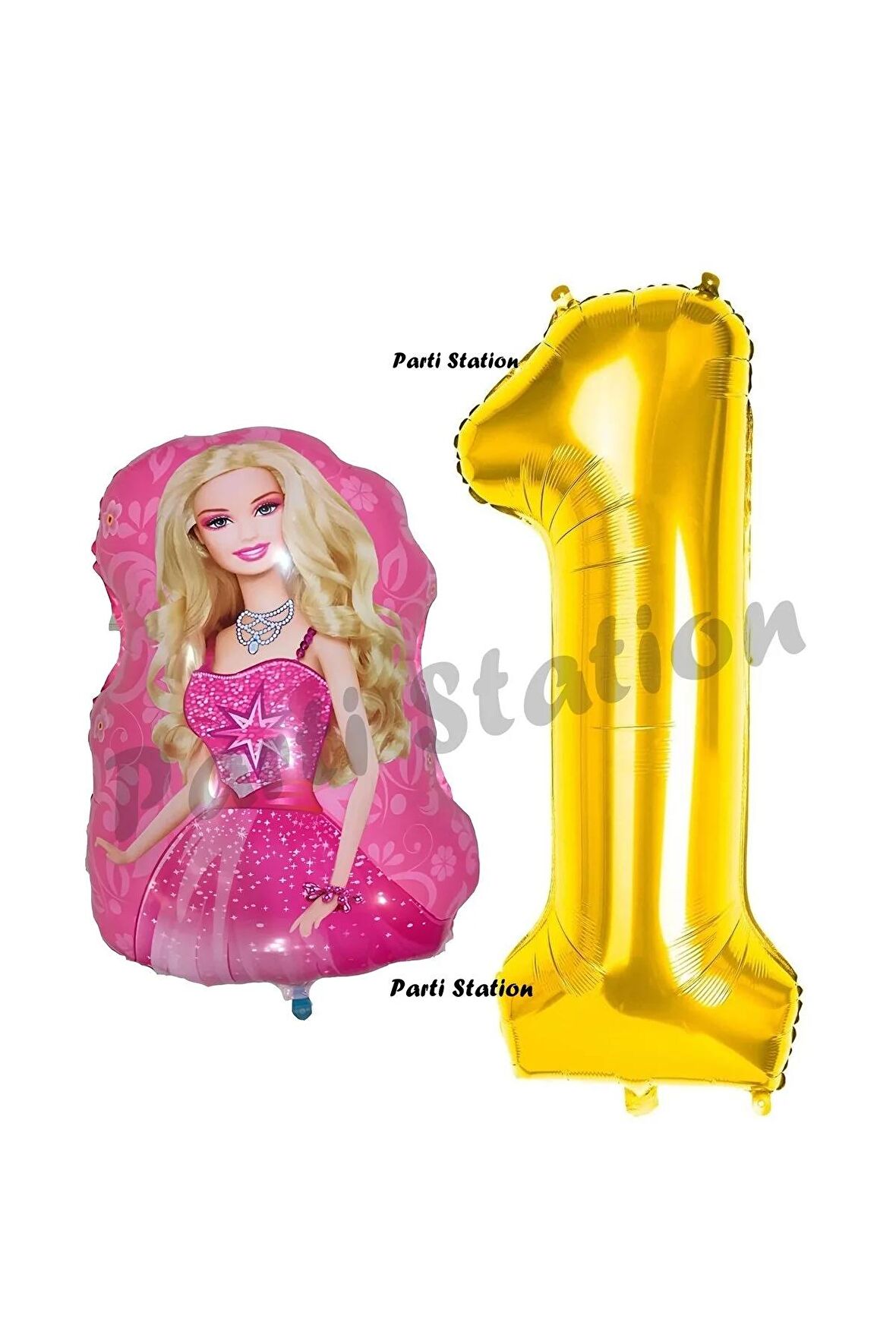 Barbie Balon Konsept 1 Yaş Balon Set Barbie ve Gold Rakam Balon Doğum Günü Balon Set