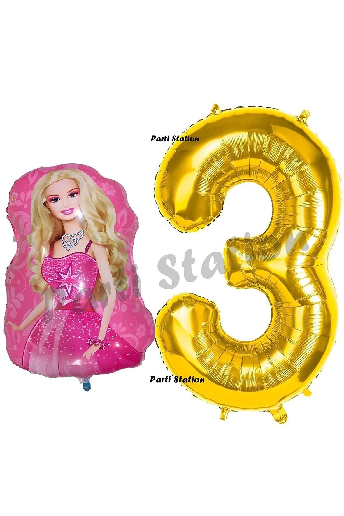 Barbie Balon Konsept 3 Yaş Balon Set Barbie ve Gold Rakam Balon Doğum Günü Balon Set