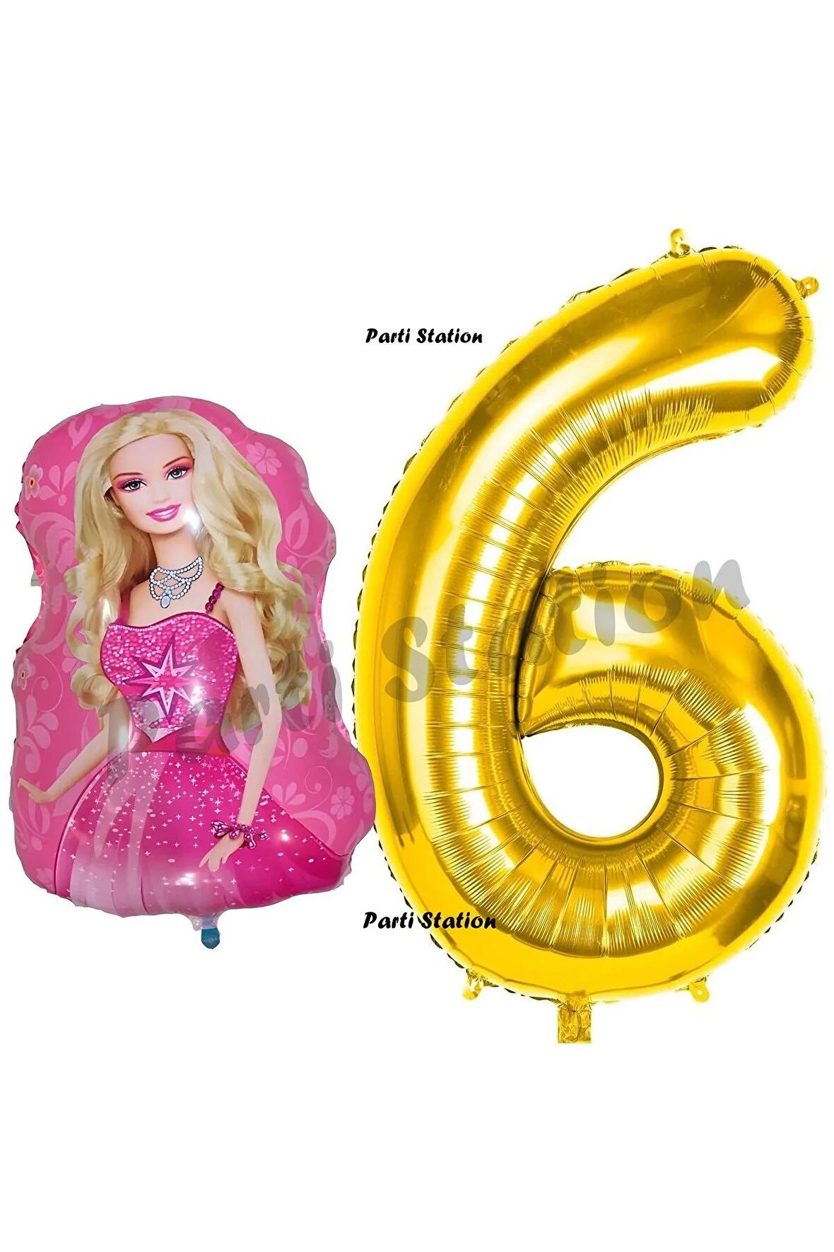 Barbie Balon Konsept 6 Yaş Balon Set Barbie ve Gold Rakam Balon Doğum Günü Balon Set