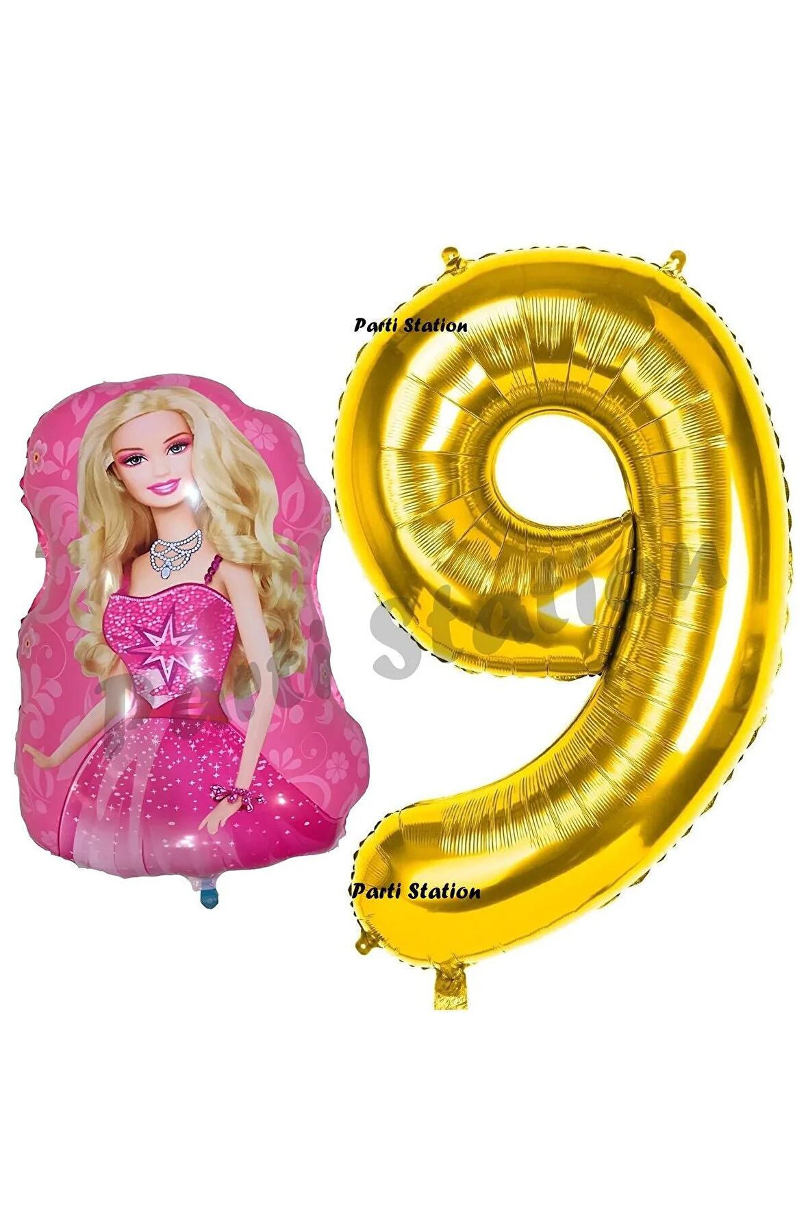 Balon Konsept 9 Yaş Balon Set Barbie ve Gold Rakam Balon Doğum Günü Balon Set