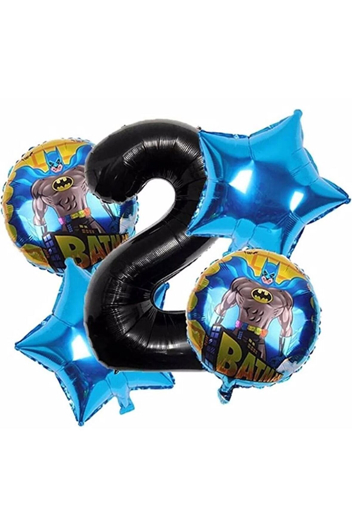 Batman 2 Yaş Balon Set Yıldız Balon Folyo Set Konsept Doğum Günü Set Yaş Balon Set