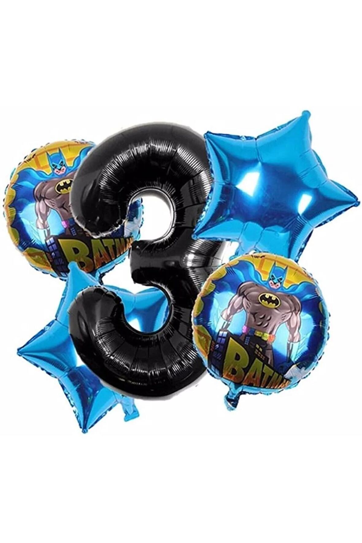Batman 3 Yaş Balon Set Yıldız Balon Folyo Set Konsept Doğum Günü Set Yaş Balon Set