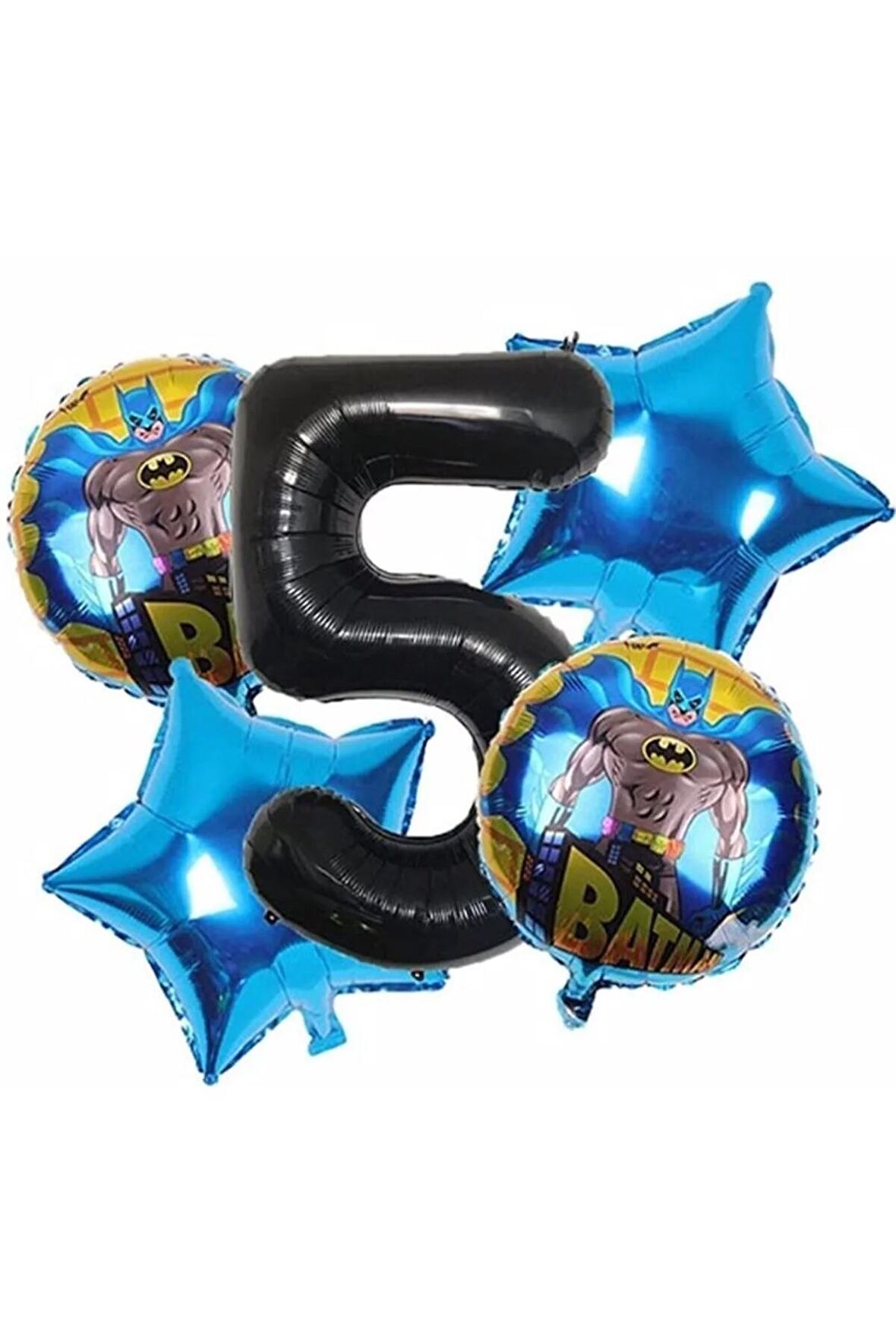 Batman 5 Yaş Balon Set Yıldız Balon Folyo Set Konsept Doğum Günü Set Yaş Balon Set