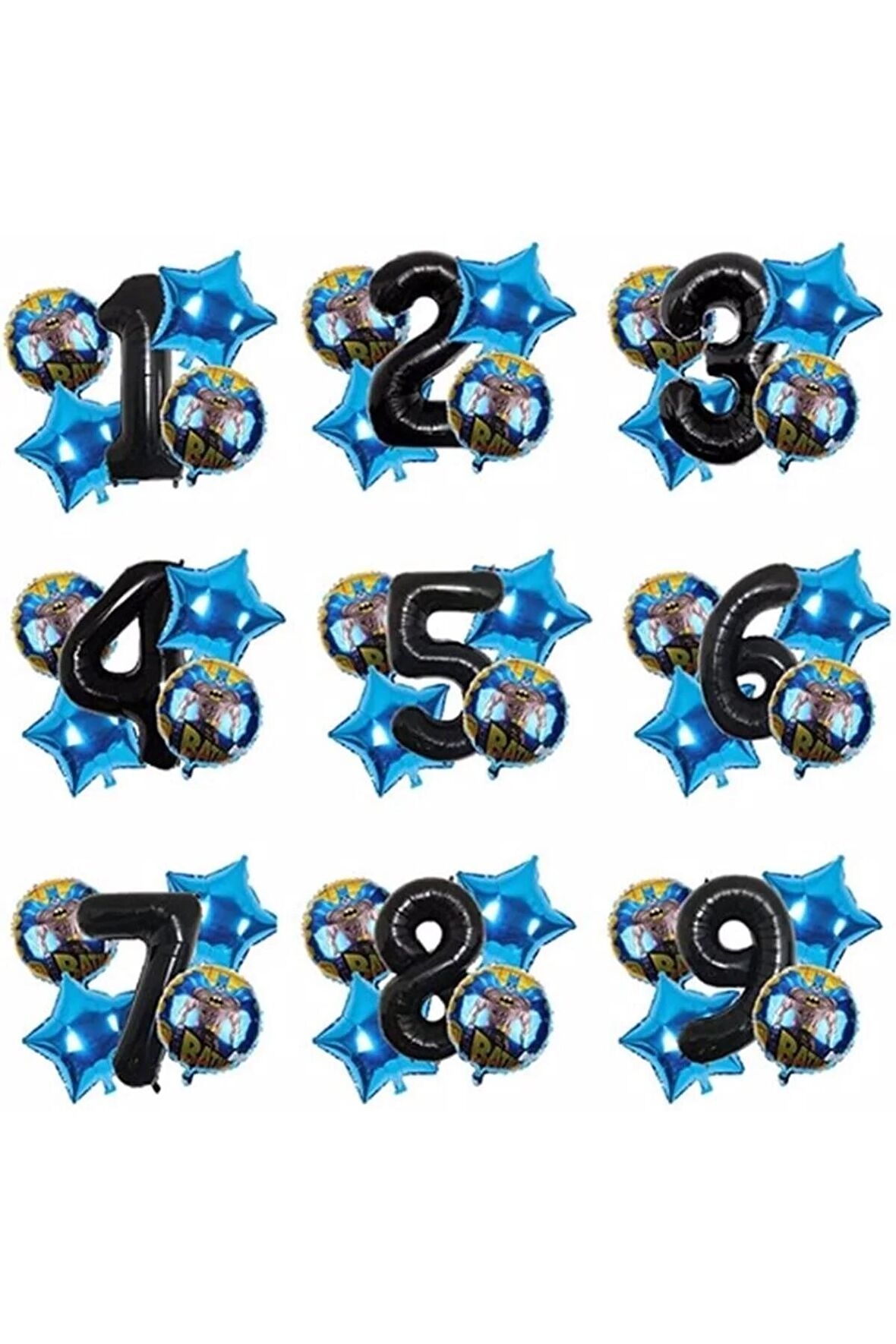 Batman 6 Yaş Balon Set Yıldız Balon Folyo Set Konsept Doğum Günü Set Yaş Balon Set