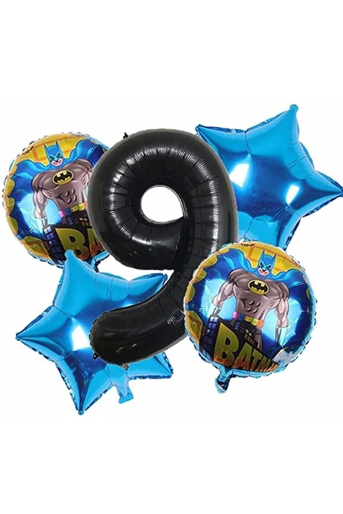 Batman 9 Yaş Balon Set Yıldız Balon Folyo Set Konsept Doğum Günü Set Yaş Balon Set