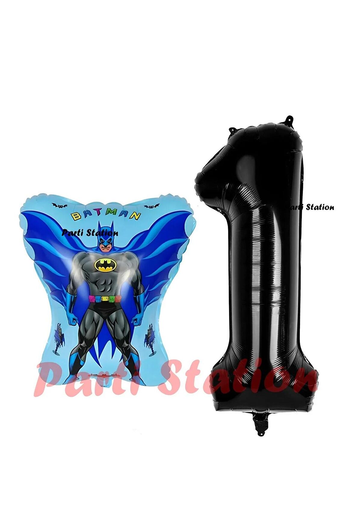 Batman Konsept 1 Yaş Balon Set Batman Yarasa ve Siyah Rakam Balon Doğum Günü Balon Set