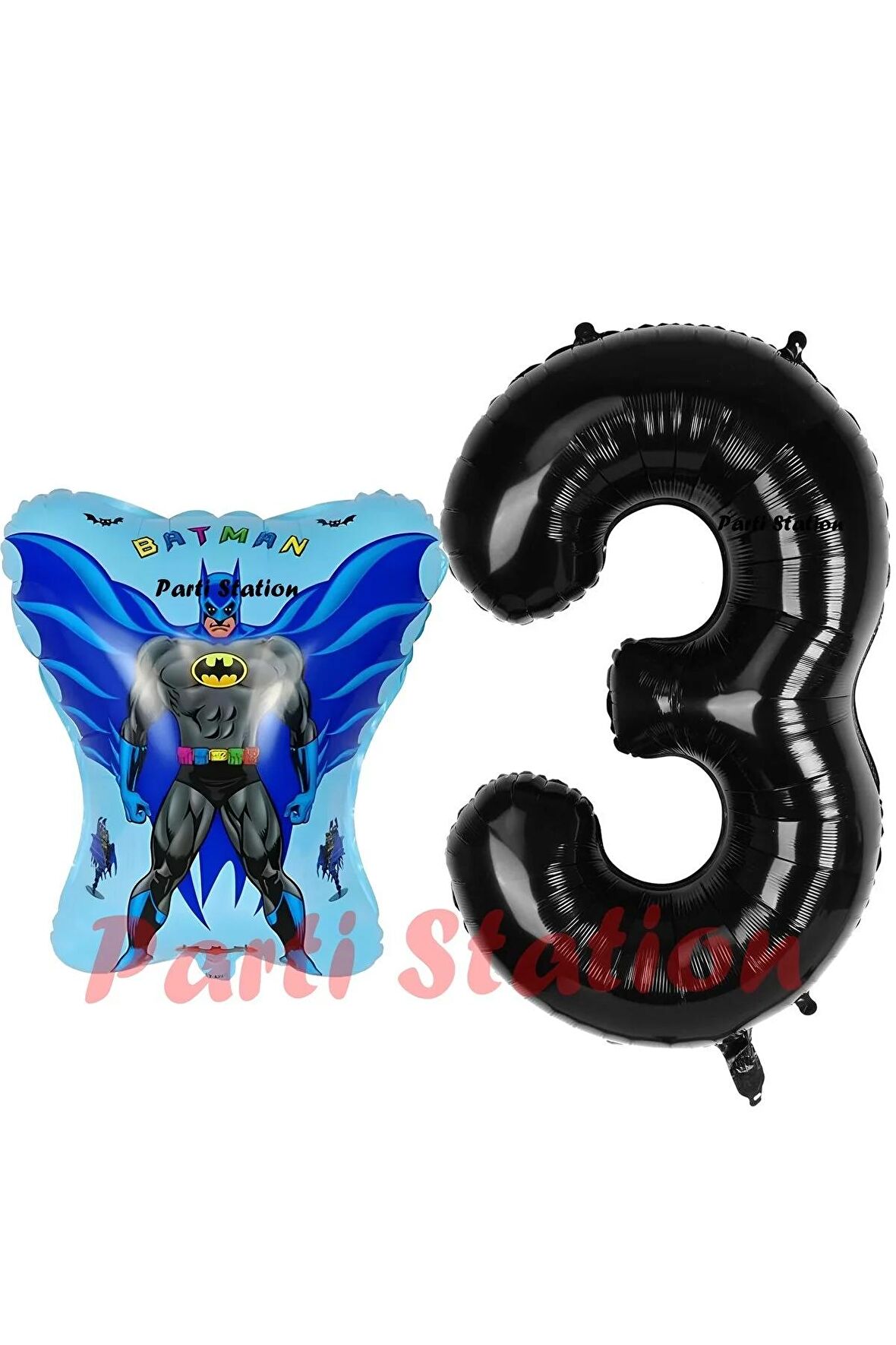 Batman Konsept 3 Yaş Balon Set Batman Yarasa ve Siyah Rakam Balon Doğum Günü Balon Set