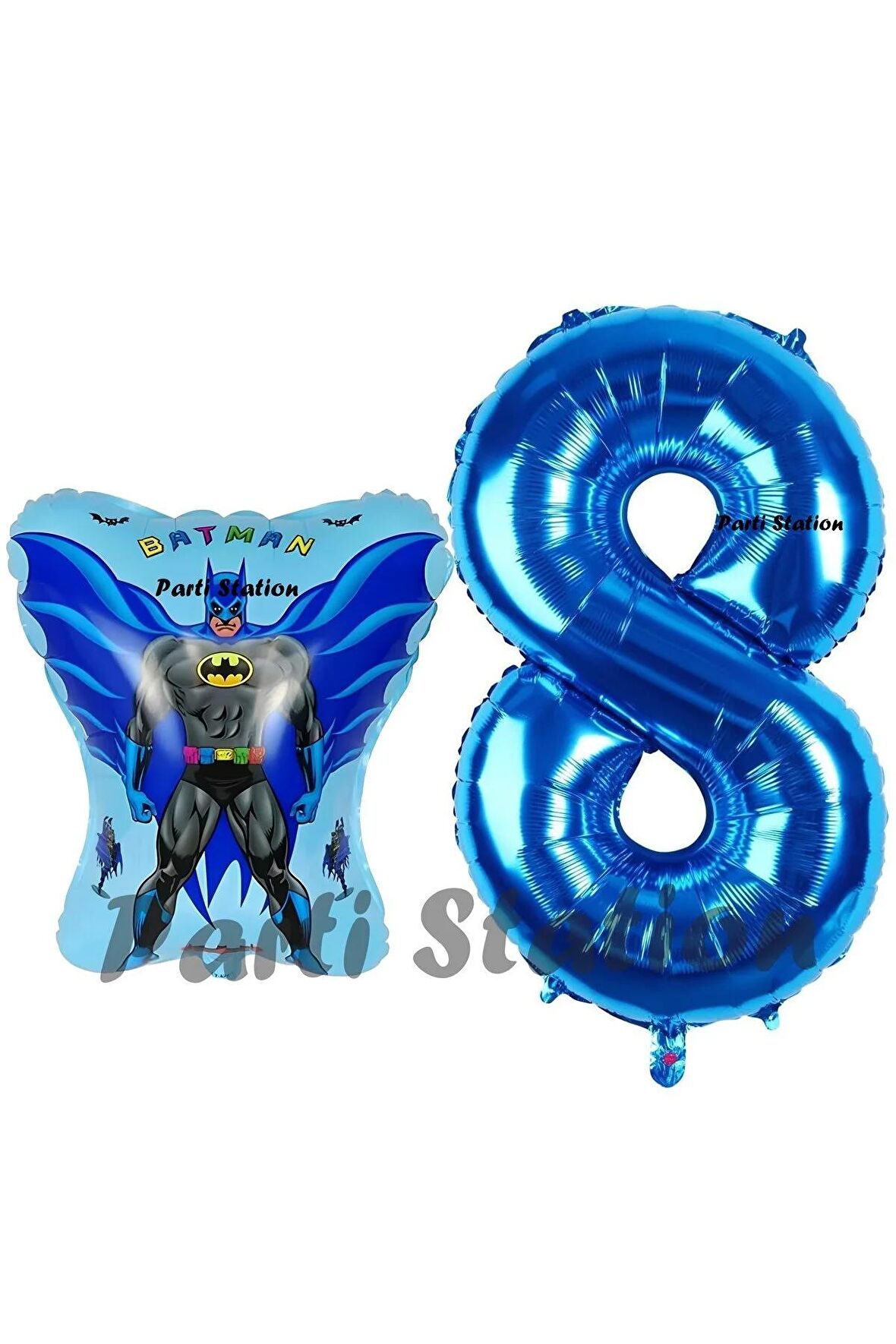 Batman Konsept 8 Yaş Balon Set Batman Yarasa ve Lacivert Rakam Balon Doğum Günü Balon Set