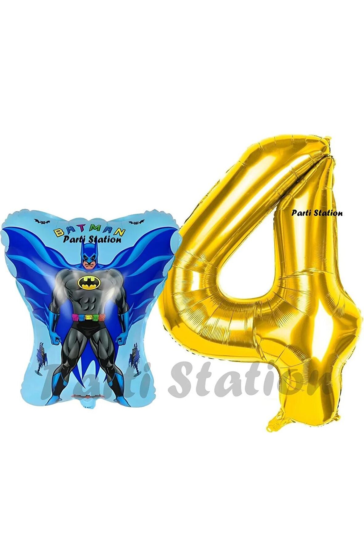 Batman Konsept 4 Yaş Balon Set Batman Yarasa ve Gold Rakam Balon Doğum Günü Balon Set