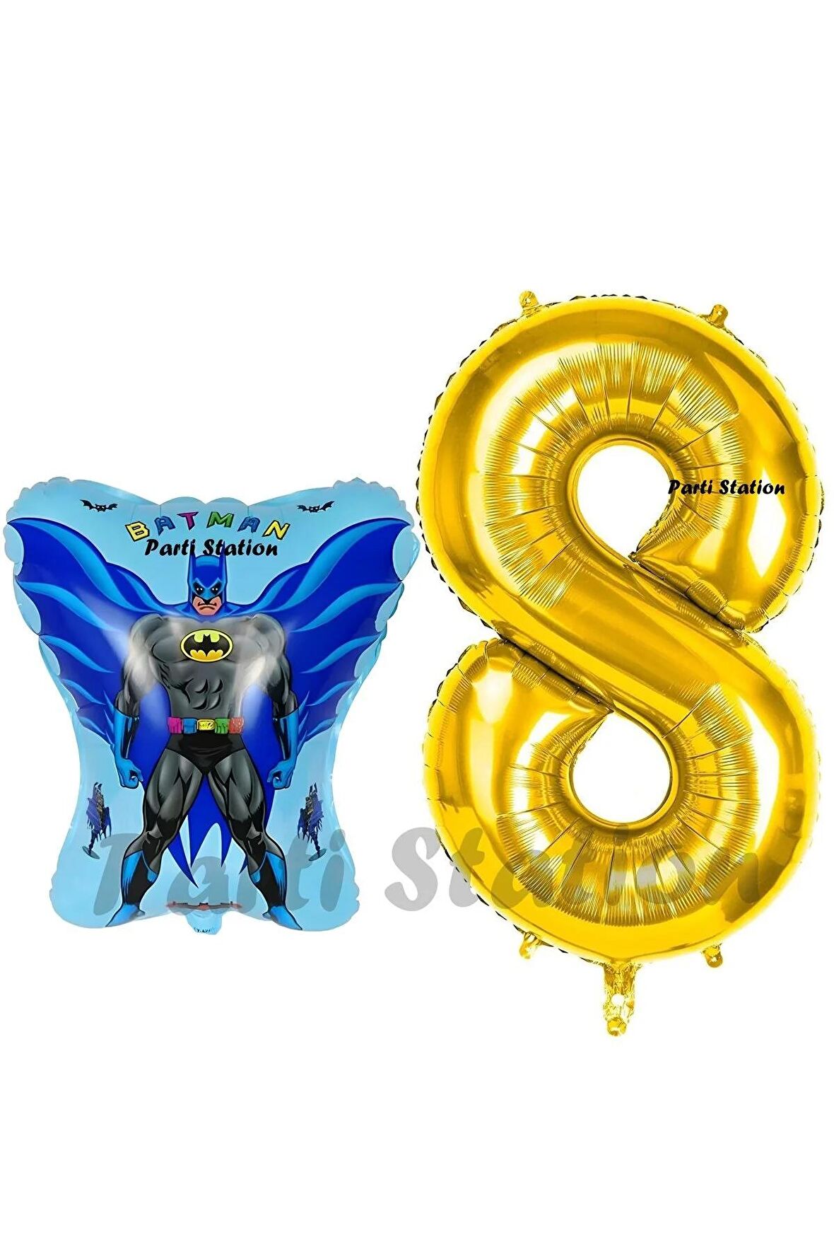 Batman Konsept 8 Yaş Balon Set Batman Yarasa ve Gold Rakam Balon Doğum Günü Balon Set