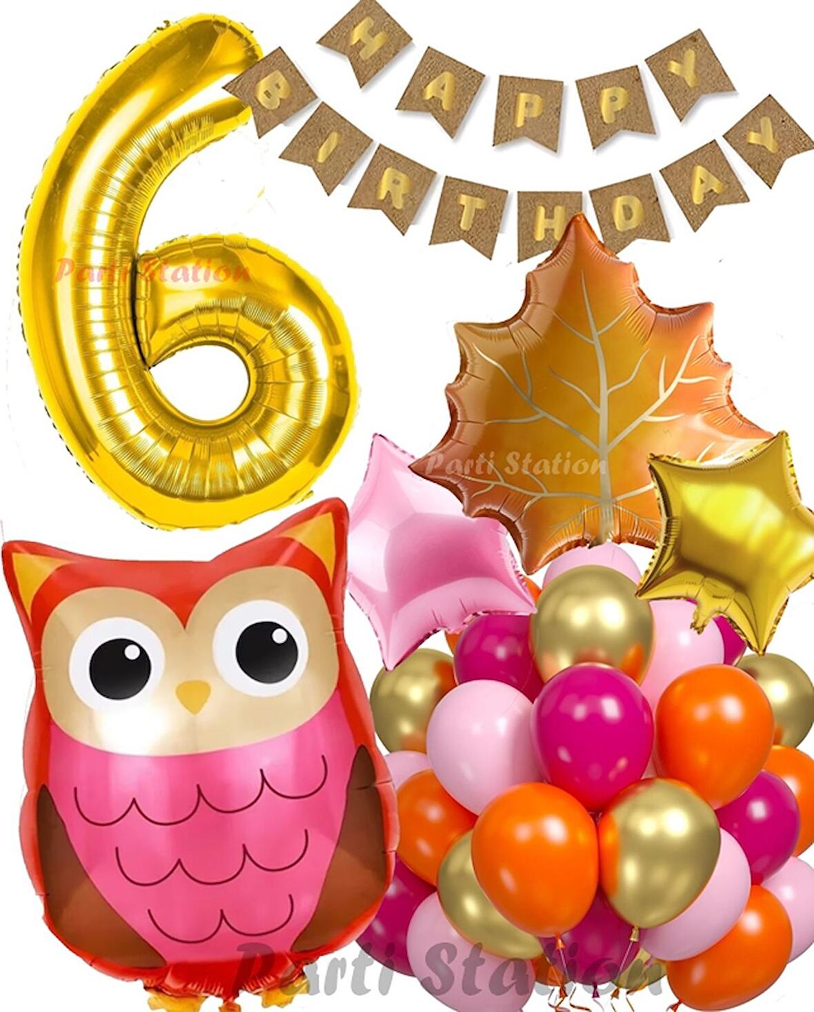 Orman Woodland Baykuş Konsept Doğum Günü 6 Yaş Balon Set Baykuş Tema Folyo Balon Set