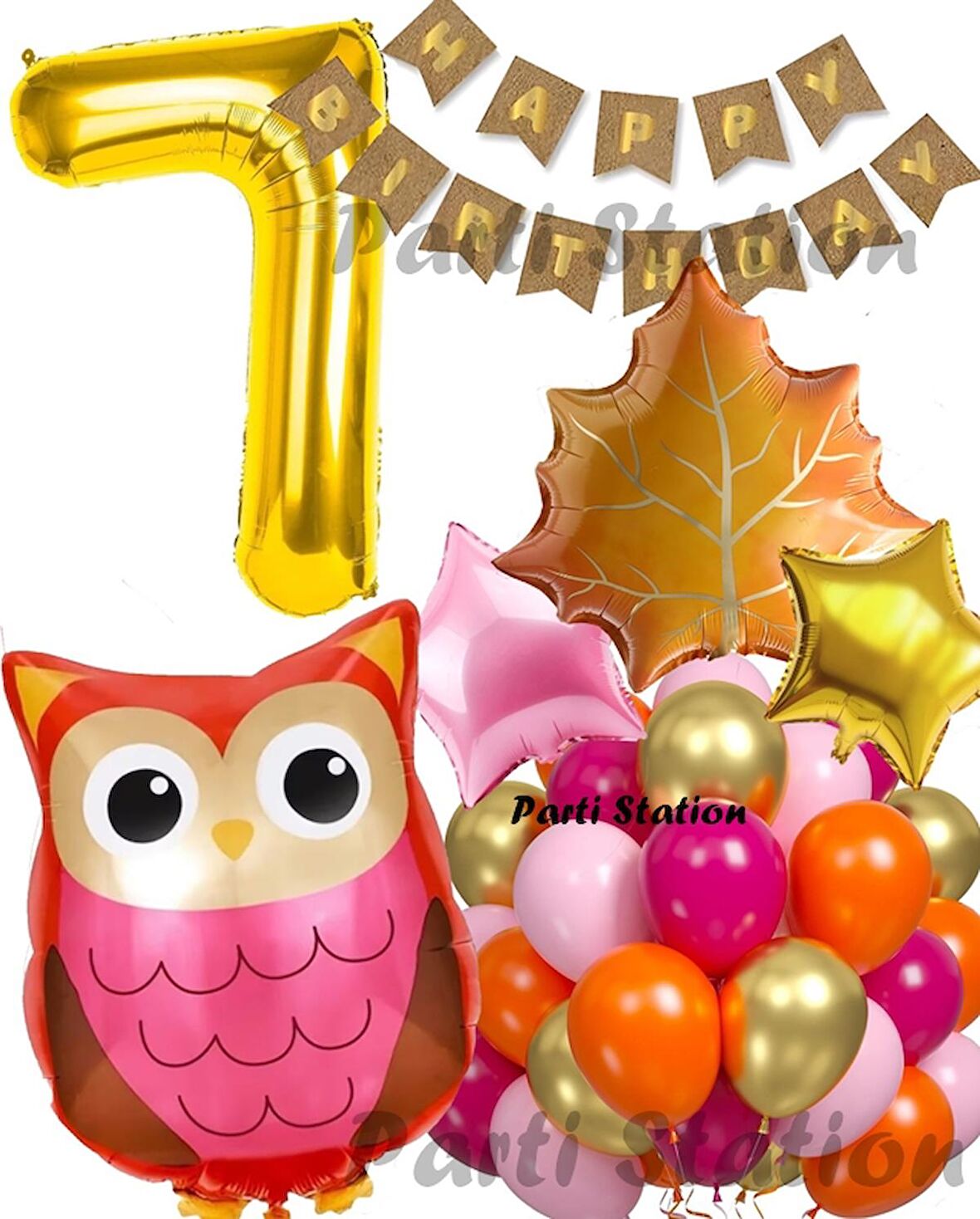 Orman Woodland Baykuş Konsept Doğum Günü 7 Yaş Balon Set Baykuş Tema Folyo Balon Set