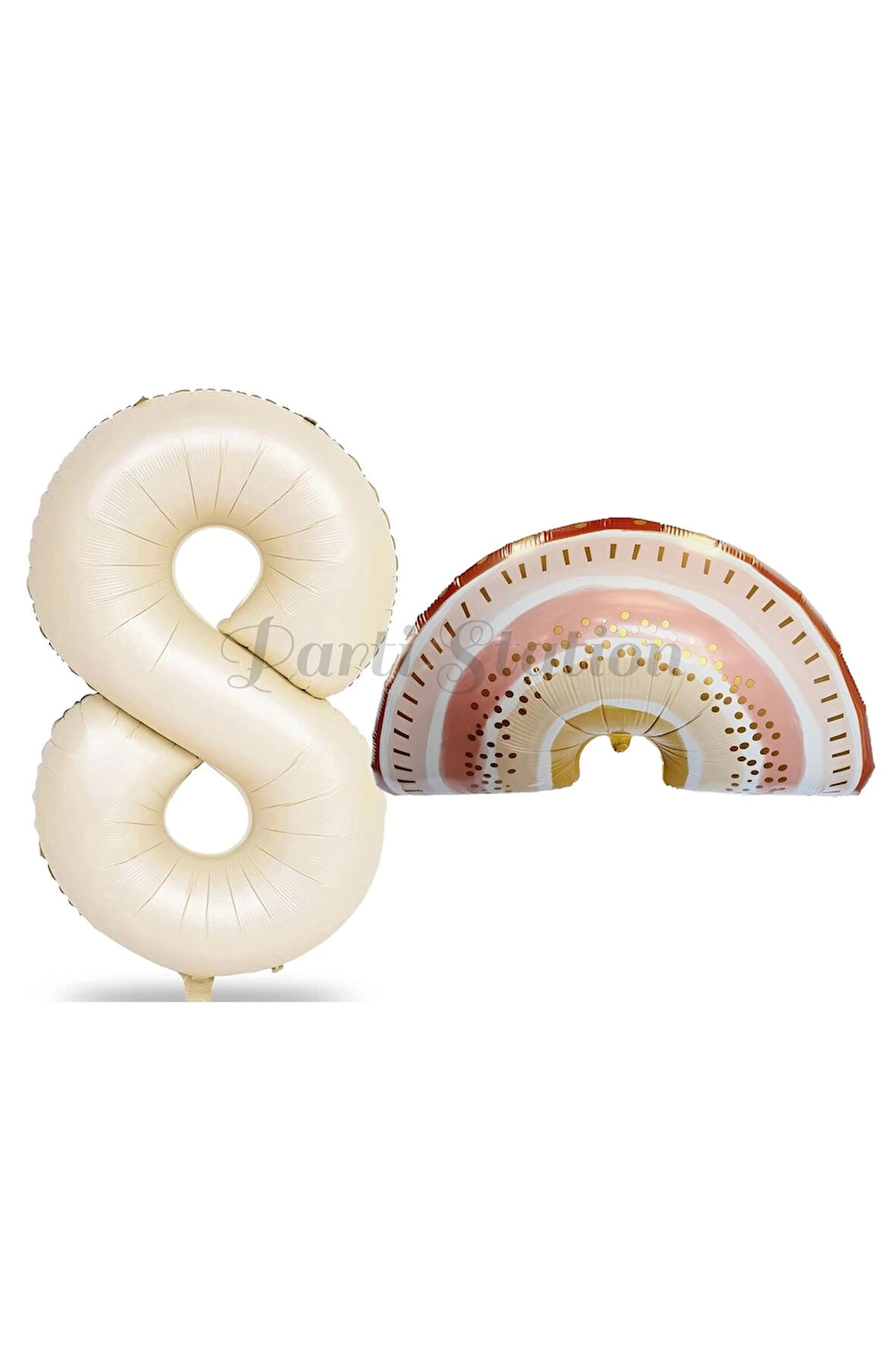 Bohem Gökkuşağı 7 Yaş Balon Set Boho Rainbow Konsept Balon ve Krem Rakam Balon