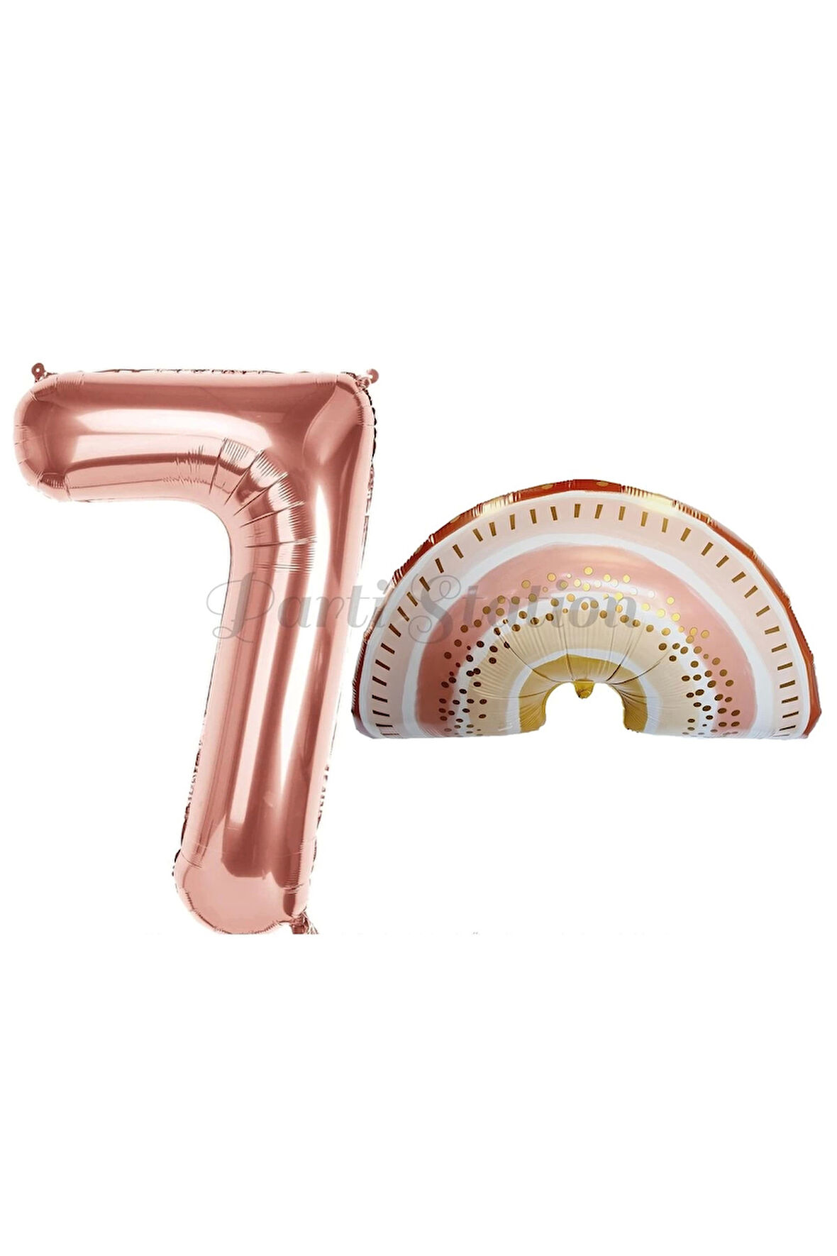Bohem Gökkuşağı 5 Yaş Balon Set Boho Rainbow Konsept Balon ve Rosegold Rakam Balon