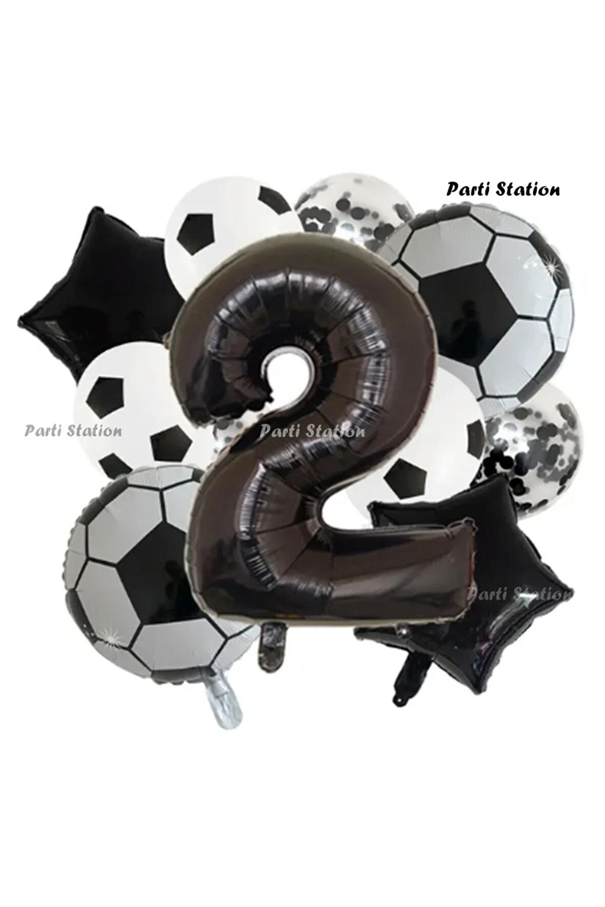 Siyah Beyaz Konsept 2 Yaş Doğum Günü Balon Set Siyah Beyaz Futbol Tema Doğum Günü Balon Set