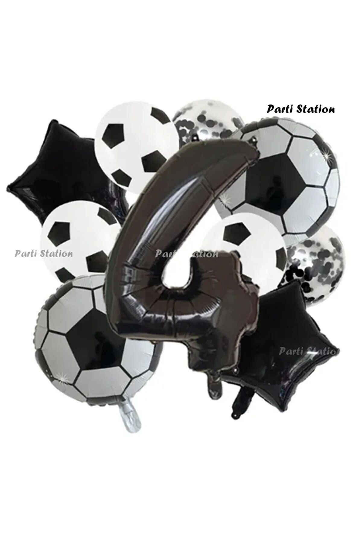 Siyah Beyaz Konsept 4 Yaş Doğum Günü Balon Set Siyah Beyaz Futbol Tema Doğum Günü Balon Set