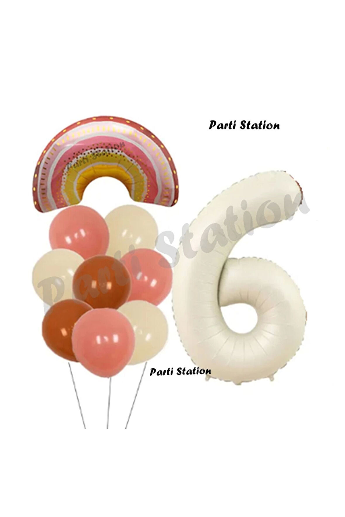 Bohem Gökkuşağı 3 Yaş Balon Set Boho Rainbow ve Krem Rakam Balon Konsept Doğum Günü Parti Set