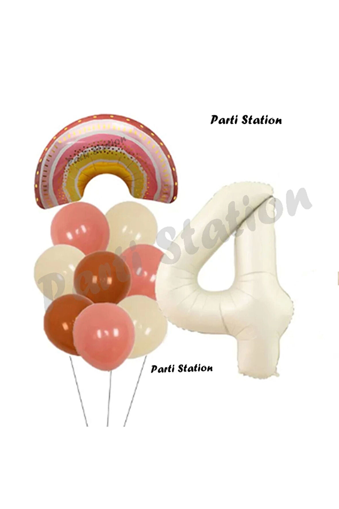 Bohem Gökkuşağı 3 Yaş Balon Set Boho Rainbow ve Krem Rakam Balon Konsept Doğum Günü Parti Set