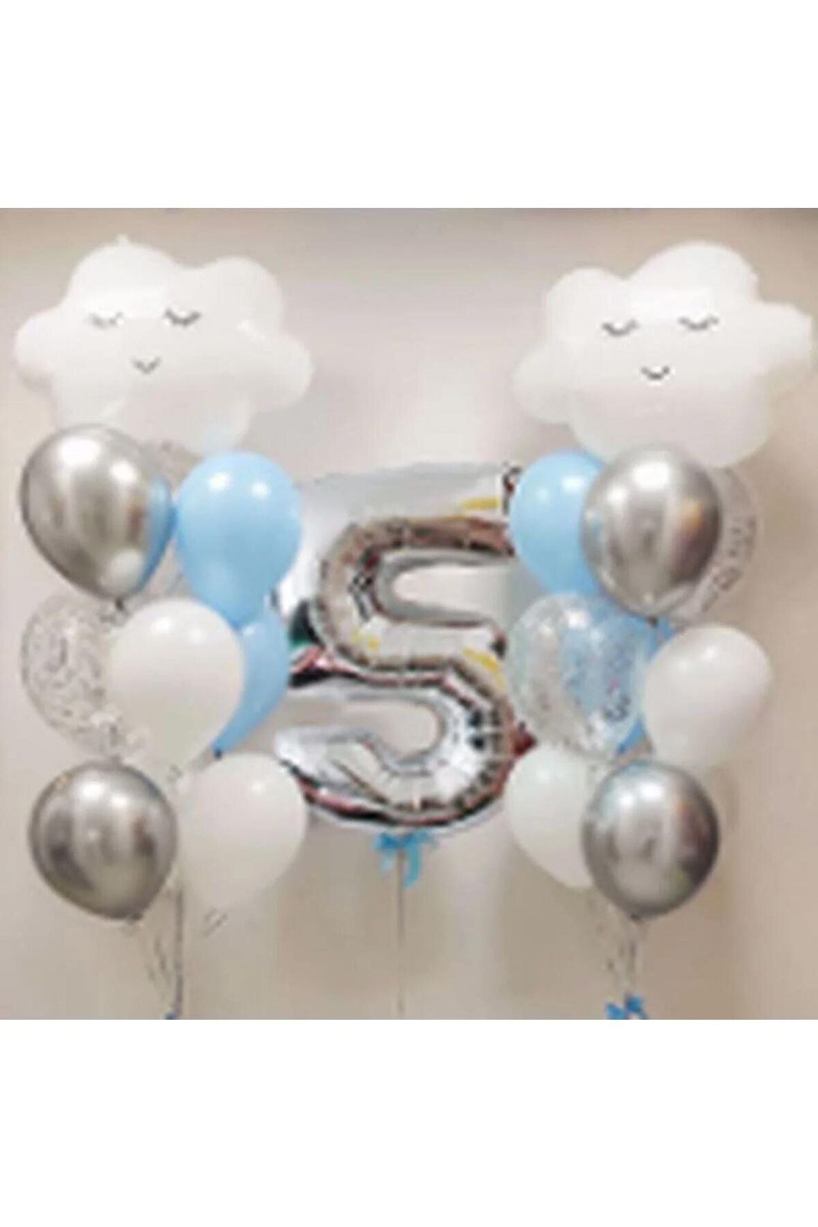 Gökyüzü Bulut 5 Yaş Balon Set Yıldız Balon Folyo Set Konsept Doğum Günü Set Yaş Balon Set
