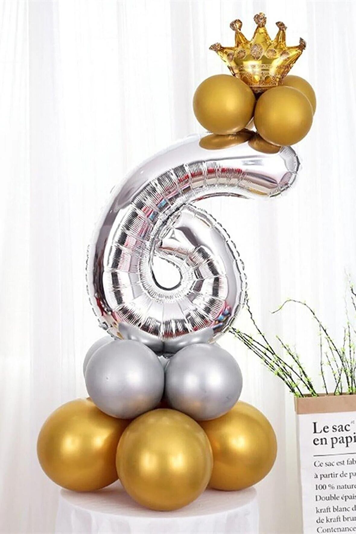 Gümüş Renk 6 Yaş Krom Gold-gümüş Renkler Altın Taçlı Balon Seti