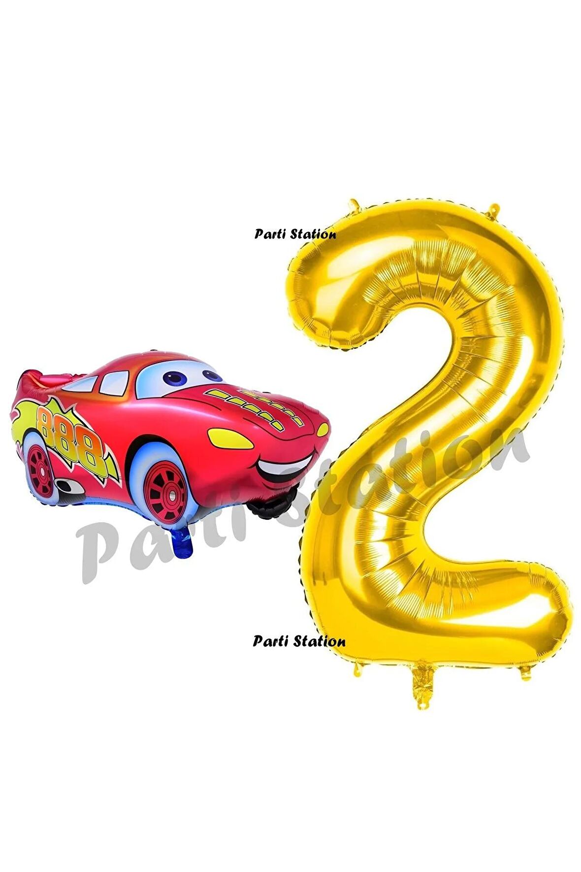 Cars Arabalar Balon Konsept 2 Yaş Balon Set Şimşek Mcqueen Balon ve Gold Rakam Balon Doğum Günü Set