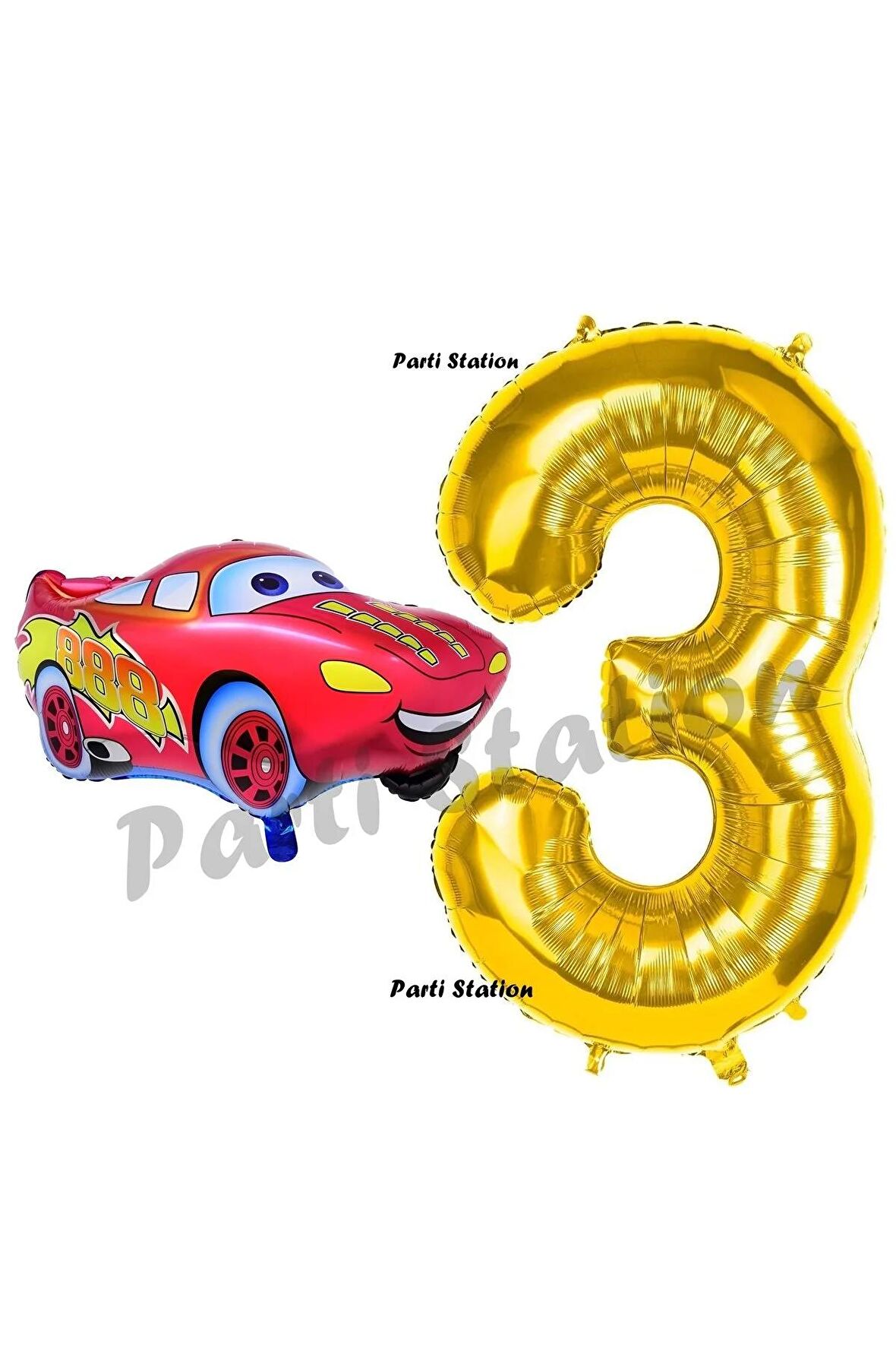 Cars Arabalar Balon Konsept 3 Yaş Balon Set Şimşek Mcqueen Balon ve Gold Rakam Balon Doğum Günü Set