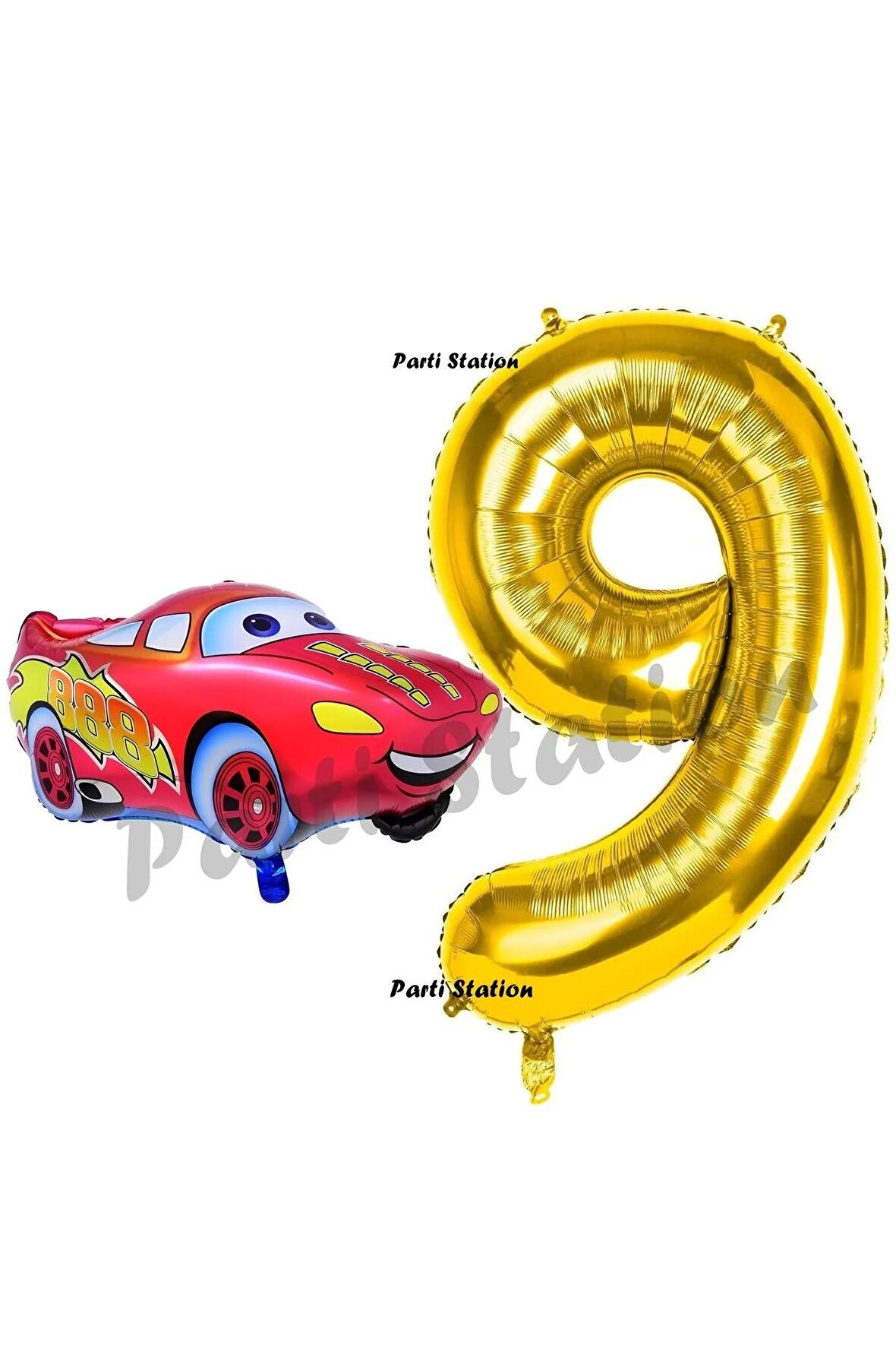 Cars Arabalar Balon Konsept 9 Yaş Balon Set Şimşek Mcqueen Balon ve Gold Rakam Balon Doğum Günü Set