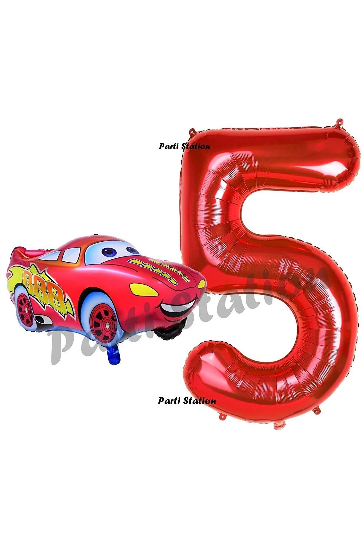 Cars Arabalar Balon Konsept 5 Yaş Balon Şimşek Mcqueen Balon ve Kırmızı Rakam Balon Doğum Günü Set