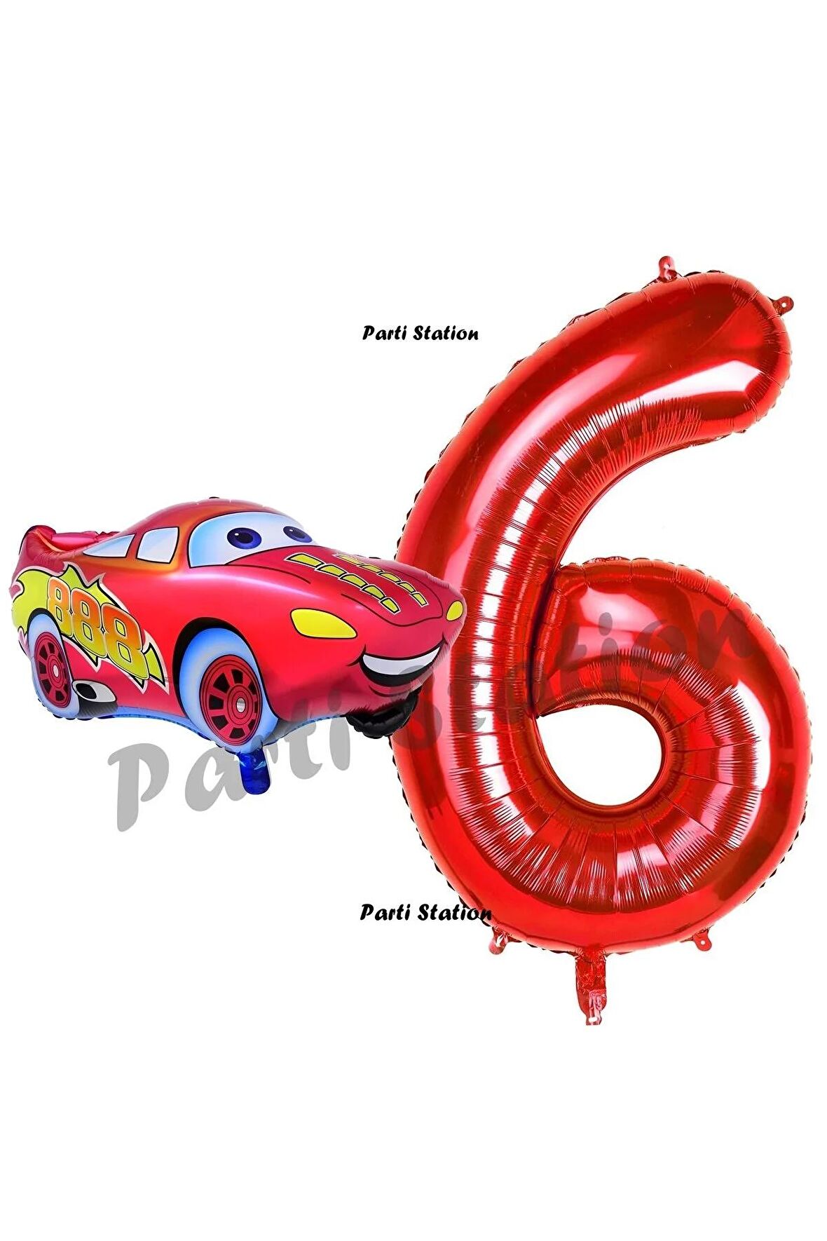 Cars Arabalar Balon Konsept 6 Yaş Balon Şimşek Mcqueen Balon ve Kırmızı Rakam Balon Doğum Günü Set