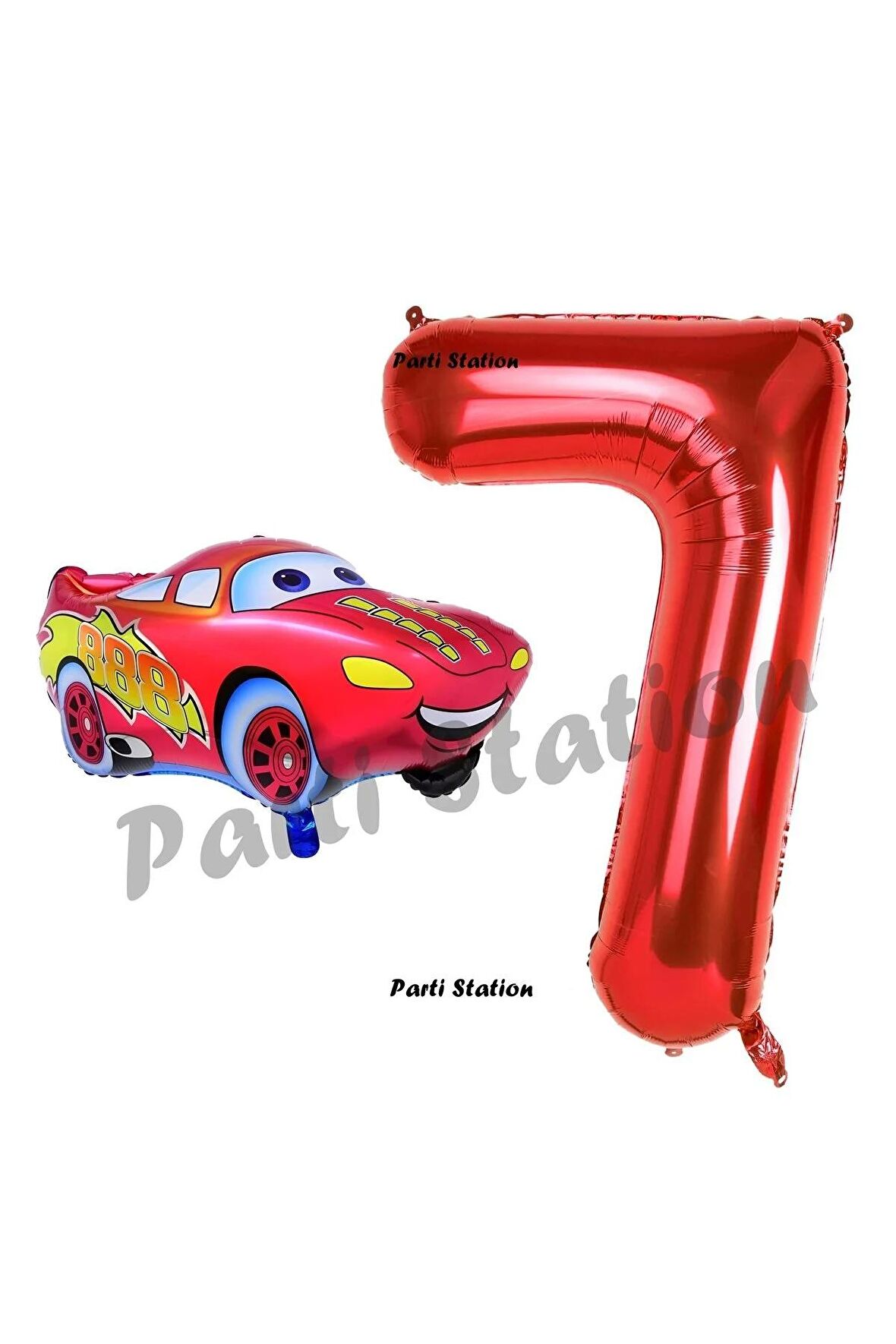 Cars Arabalar Balon Konsept 7 Yaş Balon Şimşek Mcqueen Balon ve Kırmızı Rakam Balon Doğum Günü Set