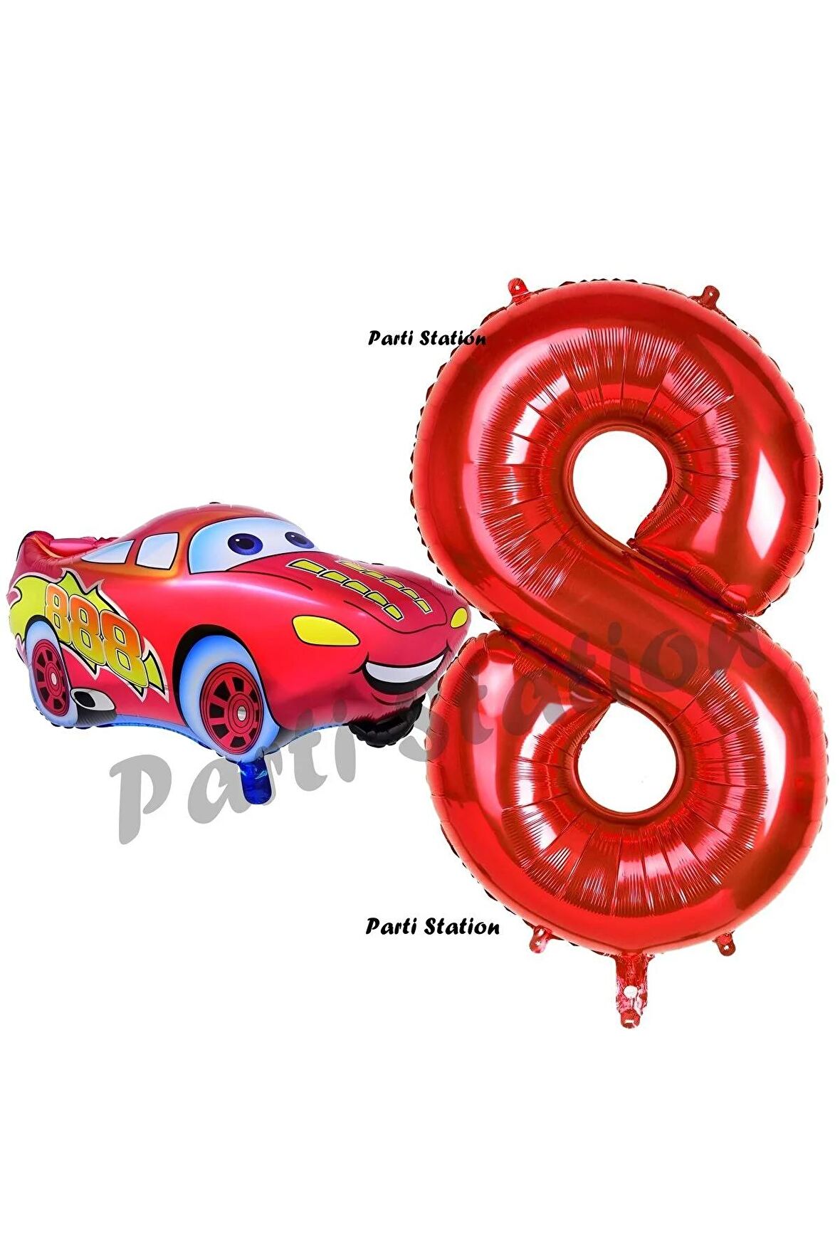 Cars Arabalar Balon Konsept 8 Yaş Balon Şimşek Mcqueen Balon ve Kırmızı Rakam Balon Doğum Günü Set