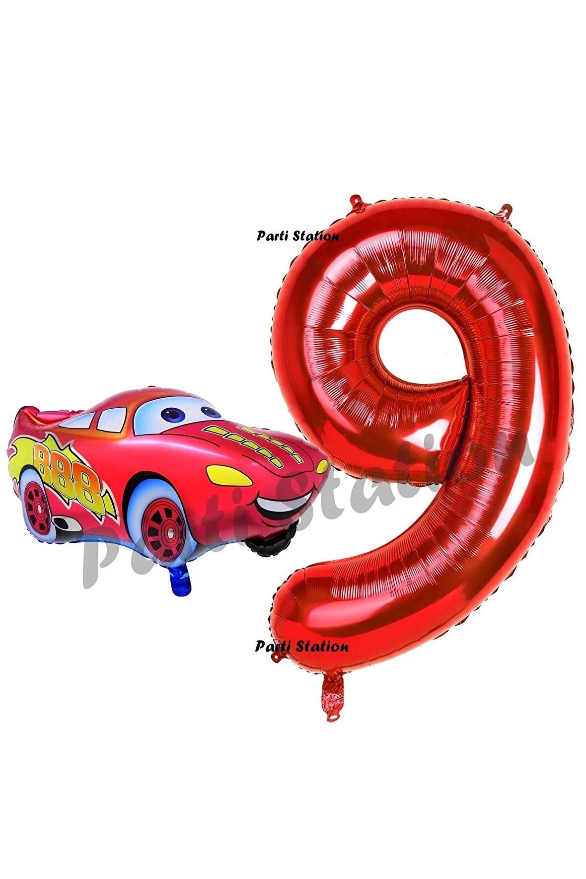 Cars Arabalar Balon Konsept 9 Yaş Balon Şimşek Mcqueen Balon ve Kırmızı Rakam Balon Doğum Günü Set