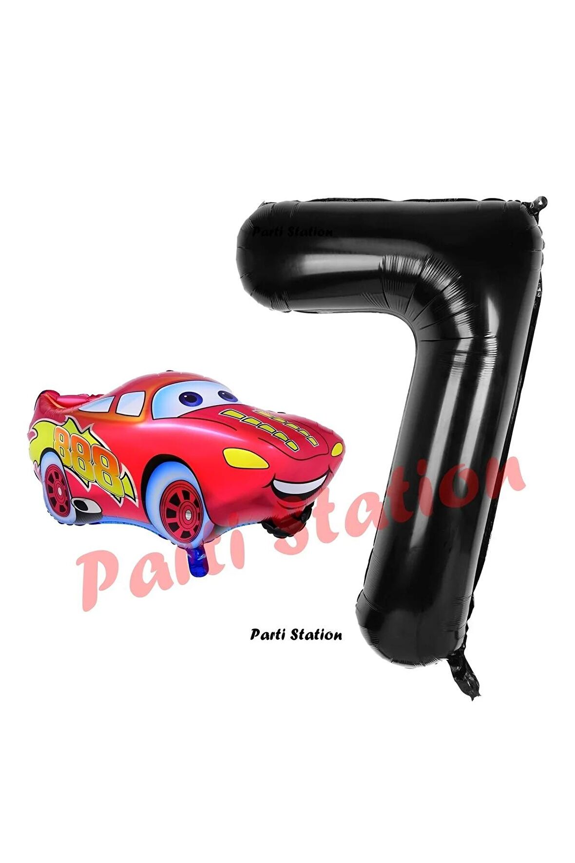 Cars Arabalar Balon Konsept 7 Yaş Balon Şimşek Mcqueen Balon ve Siyah Rakam Balon Doğum Günü Set