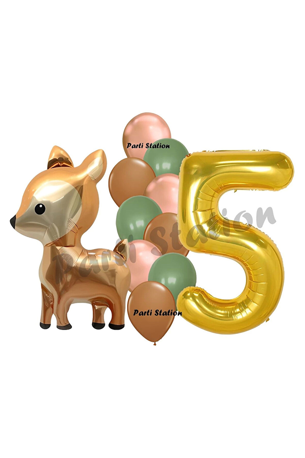 Woodland Geyik Balon 4 Yaş Balon Set Sevimli Ceylan Balon ve Gold Rakam Balon Doğum Günü Set