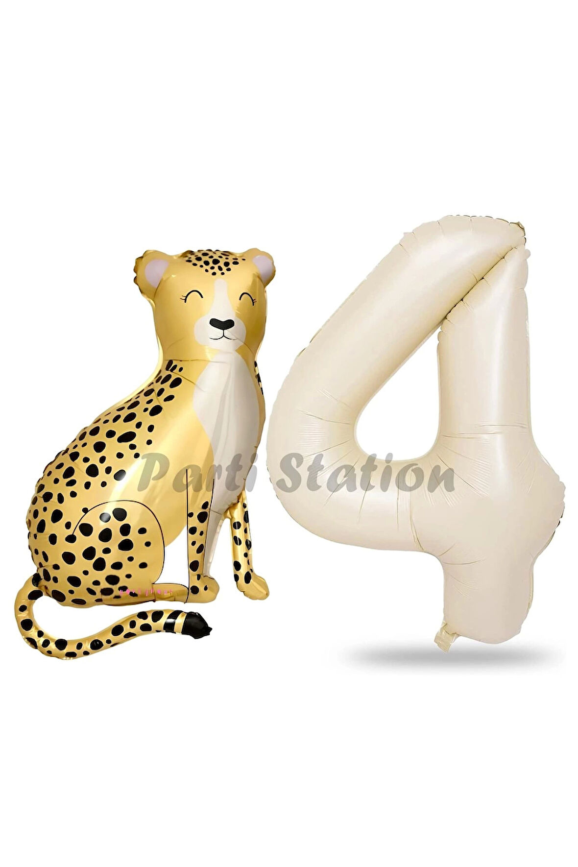 Safari Çita Balon 6 Yaş Balon Set Safari Konsept Çita Balon ve Krem Renk Rakam Balon