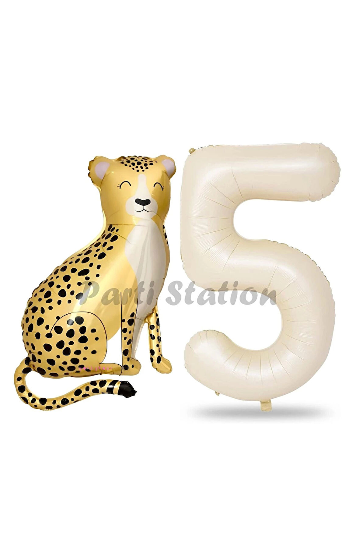 Safari Çita Balon 6 Yaş Balon Set Safari Konsept Çita Balon ve Krem Renk Rakam Balon